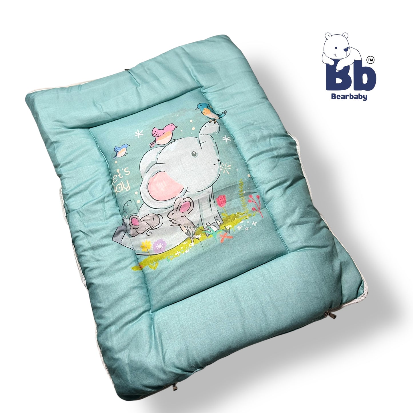 3in 1 Baby Bed Sleeping Bag & Carry Nest Infant Portable Bassinet for Baby Carrying-Elephant Print