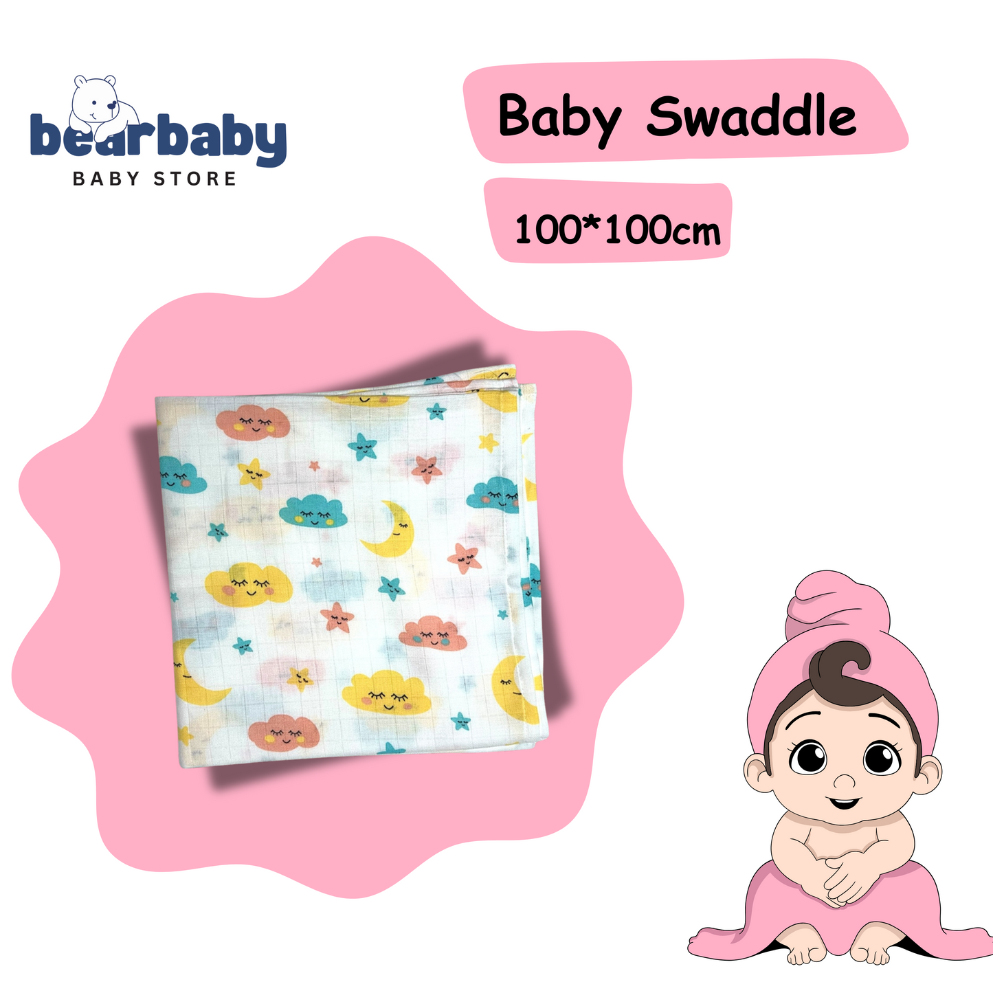 Muslin Soft Cotton Swaddle/Baby Wrapper-Size 100cm*100cm-Combo Pack of 3-Assorted Prints4