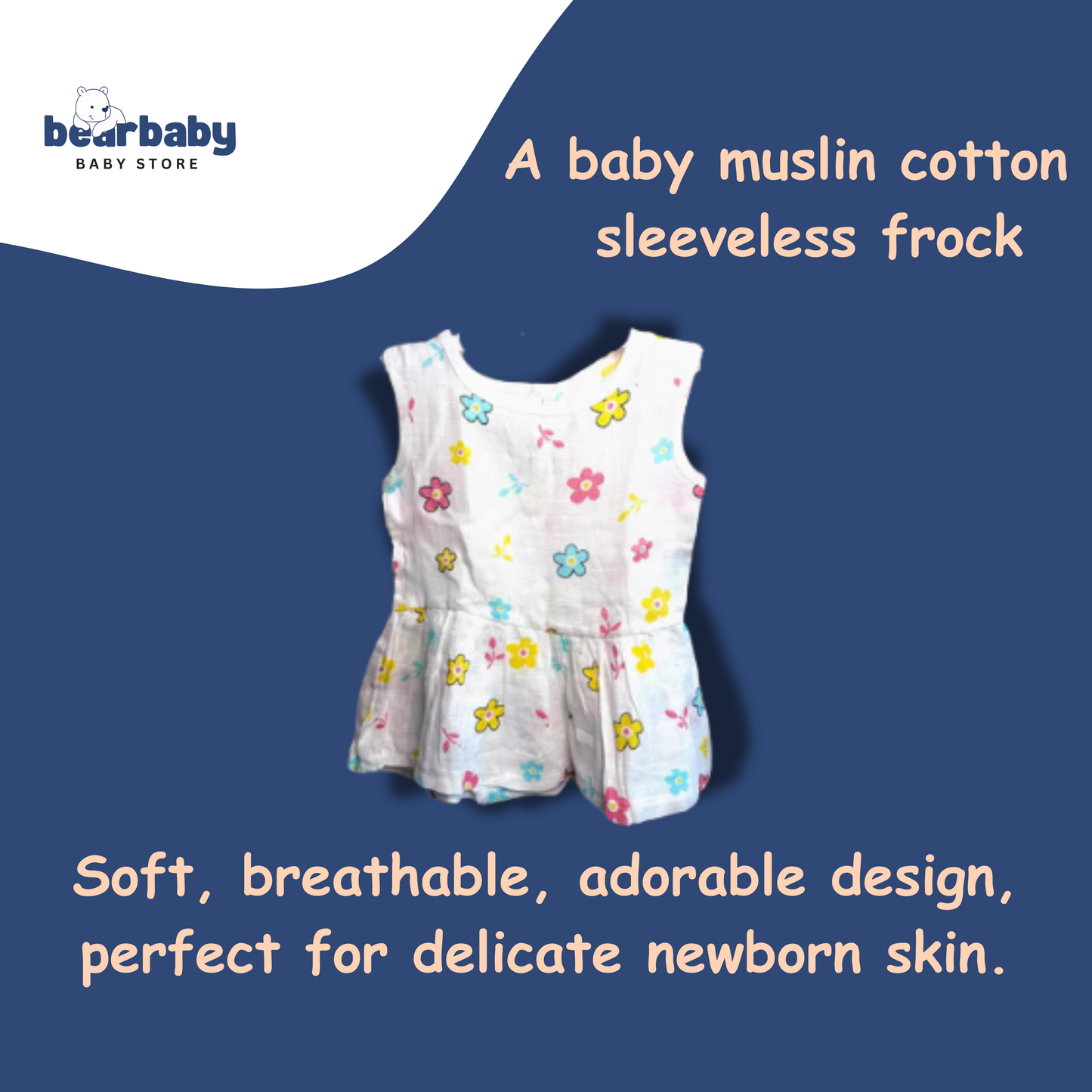Baby Girl Organic Cotton Sleeveless Frock-Size(3M-6M)-Pack of 3-Assorted Prints 5