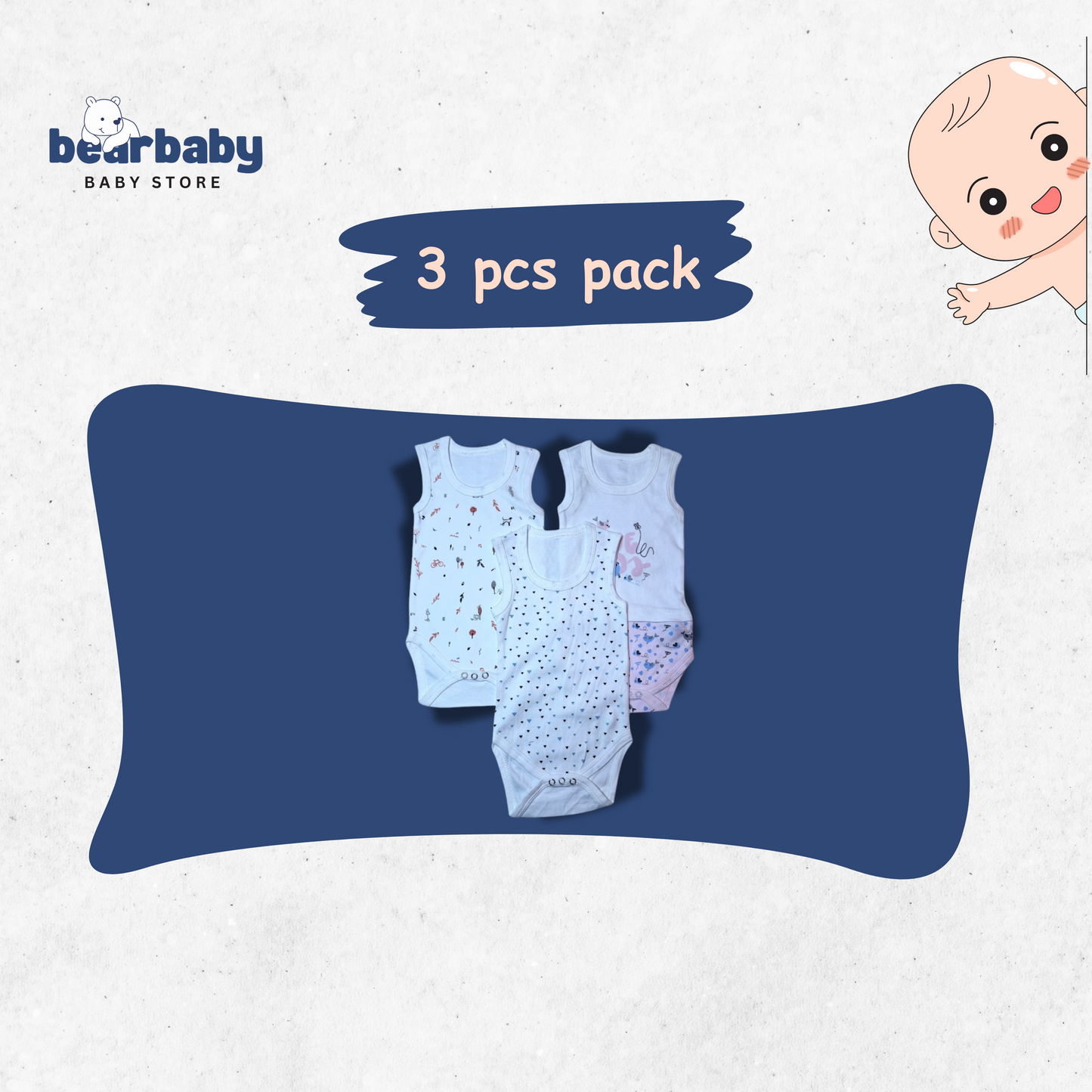 Baby Cotton Roamper Sleevless/UniSex -Size 9M to 12M-Combo Pack Of 3-Multi Print