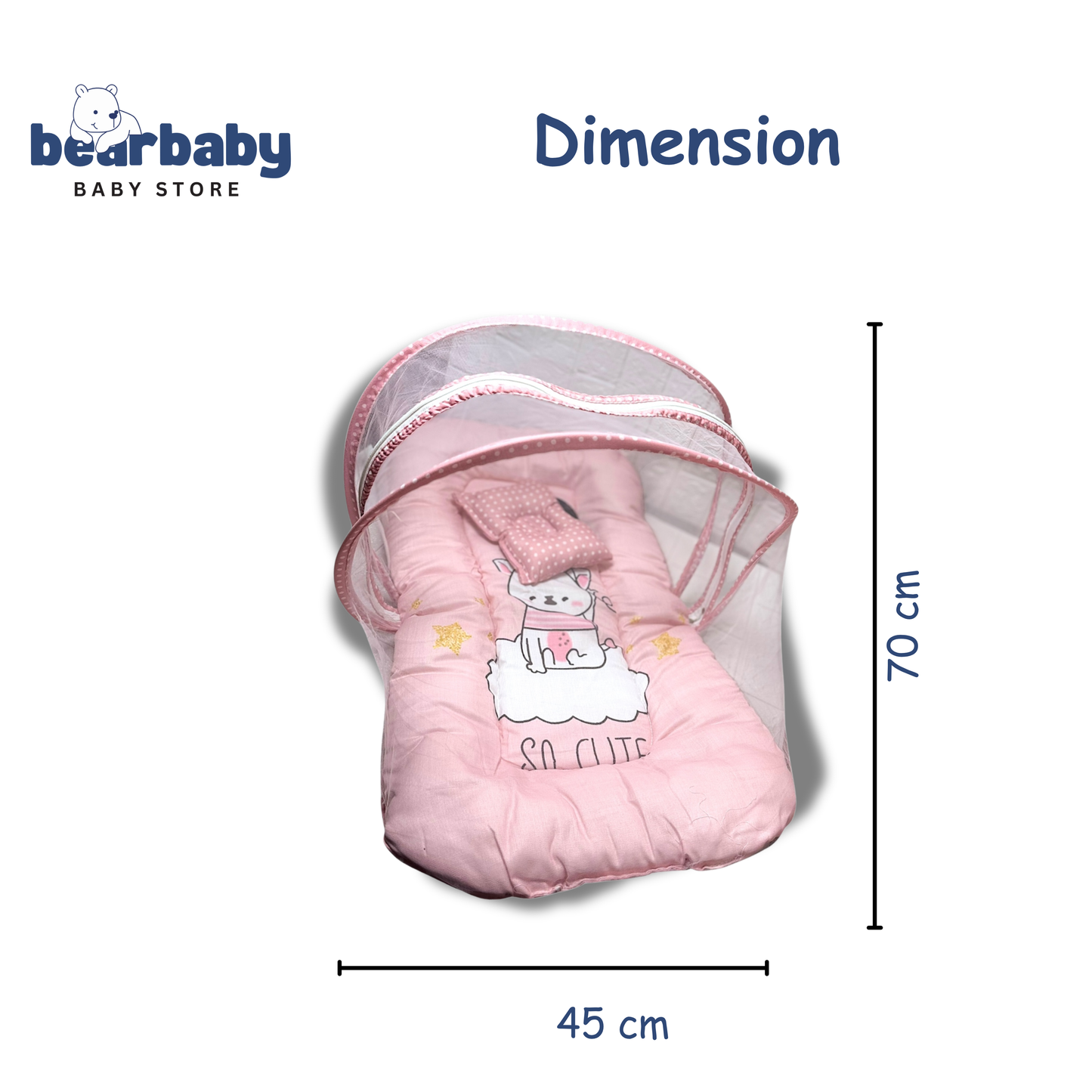 Baby Bed with Thick Mattress & Mosquito Net & Neck Pillowwith Zip Closure-Penguin Hello Winter