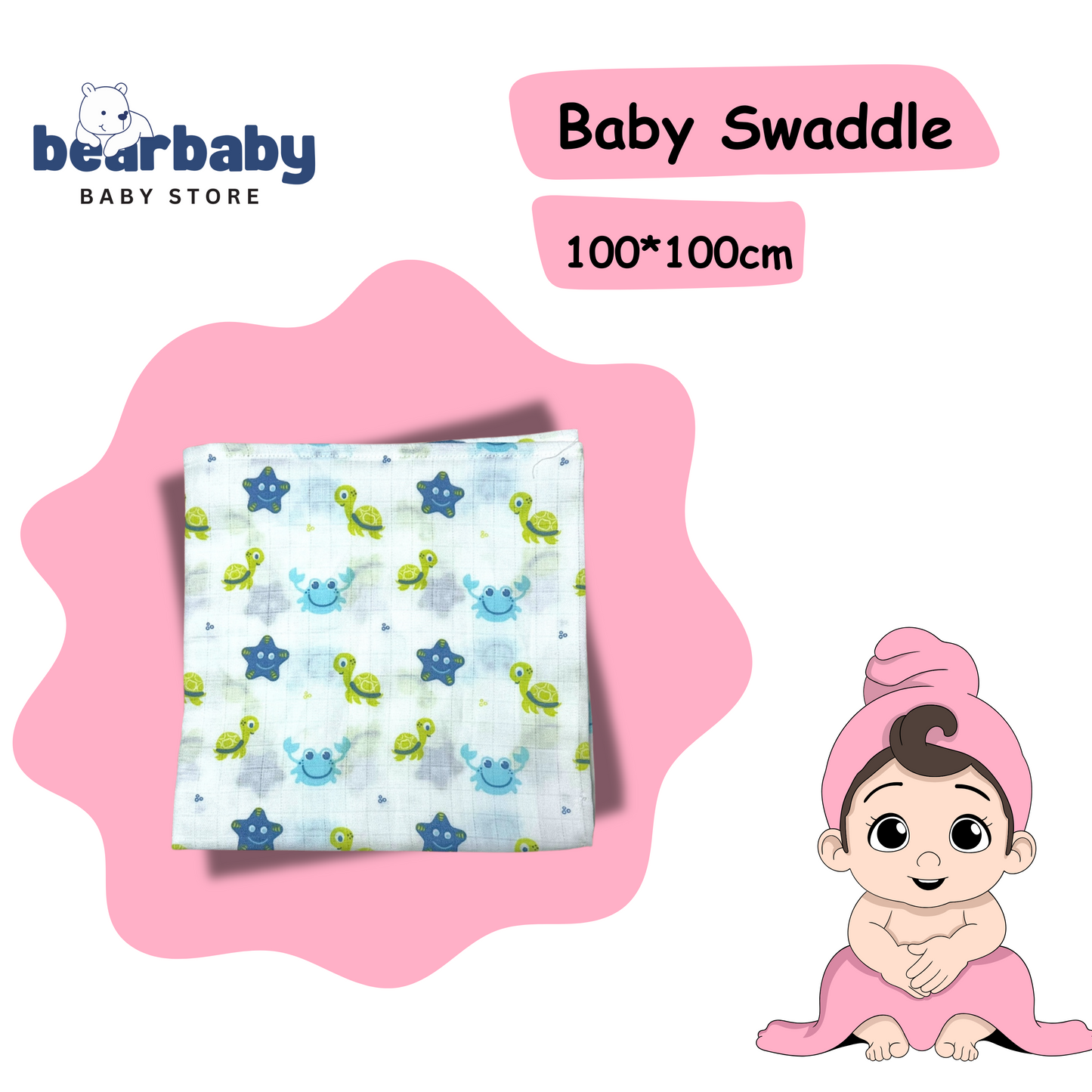 Muslin Soft Cotton Swaddle/Baby Wrapper-Size 100cm*100cm-Combo Pack of 3-Assorted Prints5