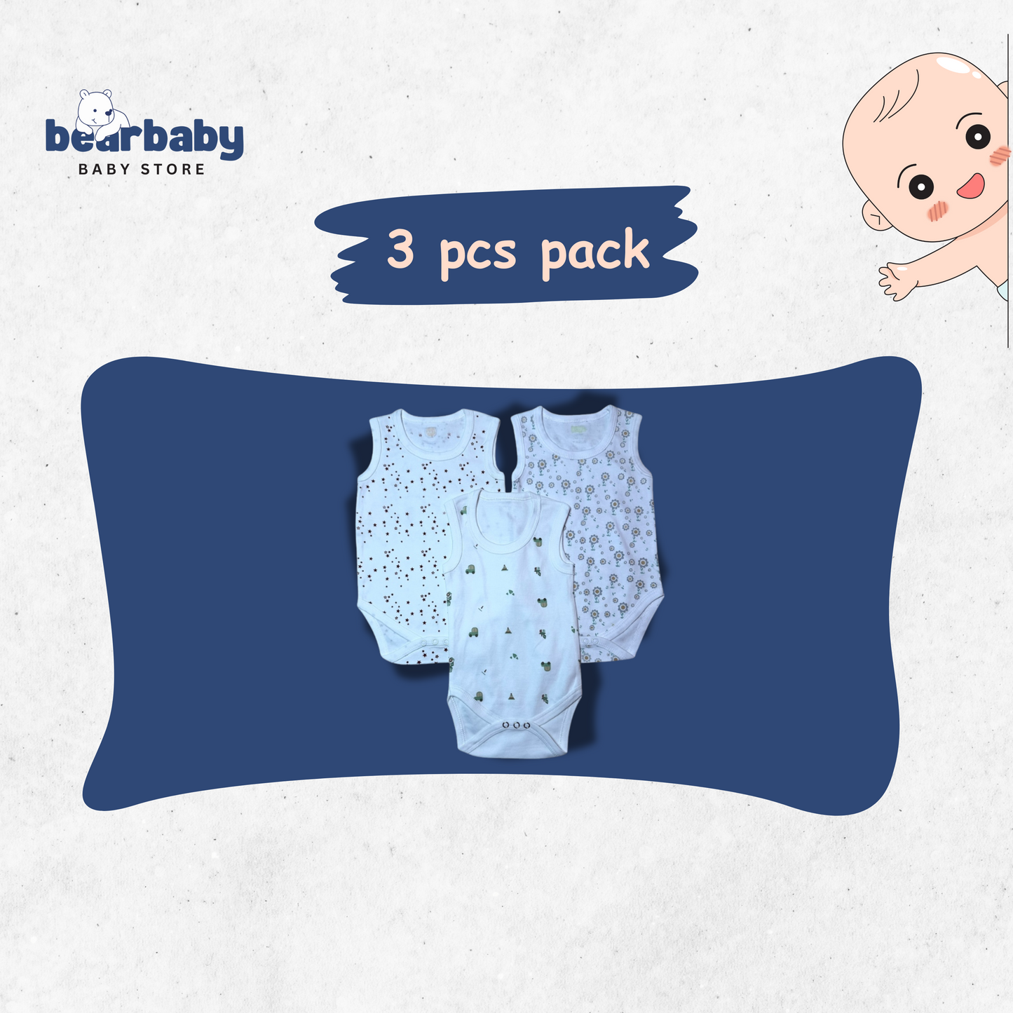 Baby Cotton Roamper Sleevless/UniSex -Size 9M to 12M-Combo Pack Of 3-Multi Print