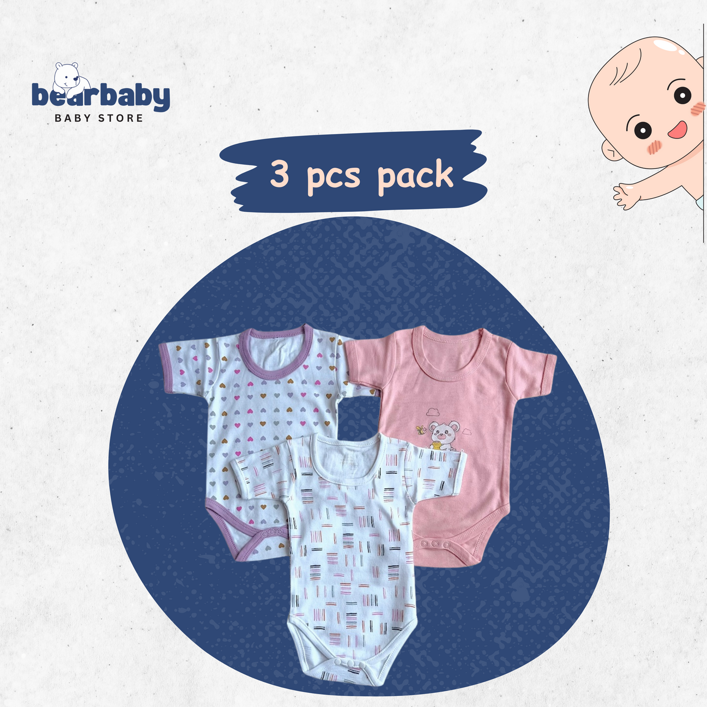 Baby Cotton Roamper Half Sleev/UniSex -Size 3M to 6M-Combo Pack Of 3-Multi Print