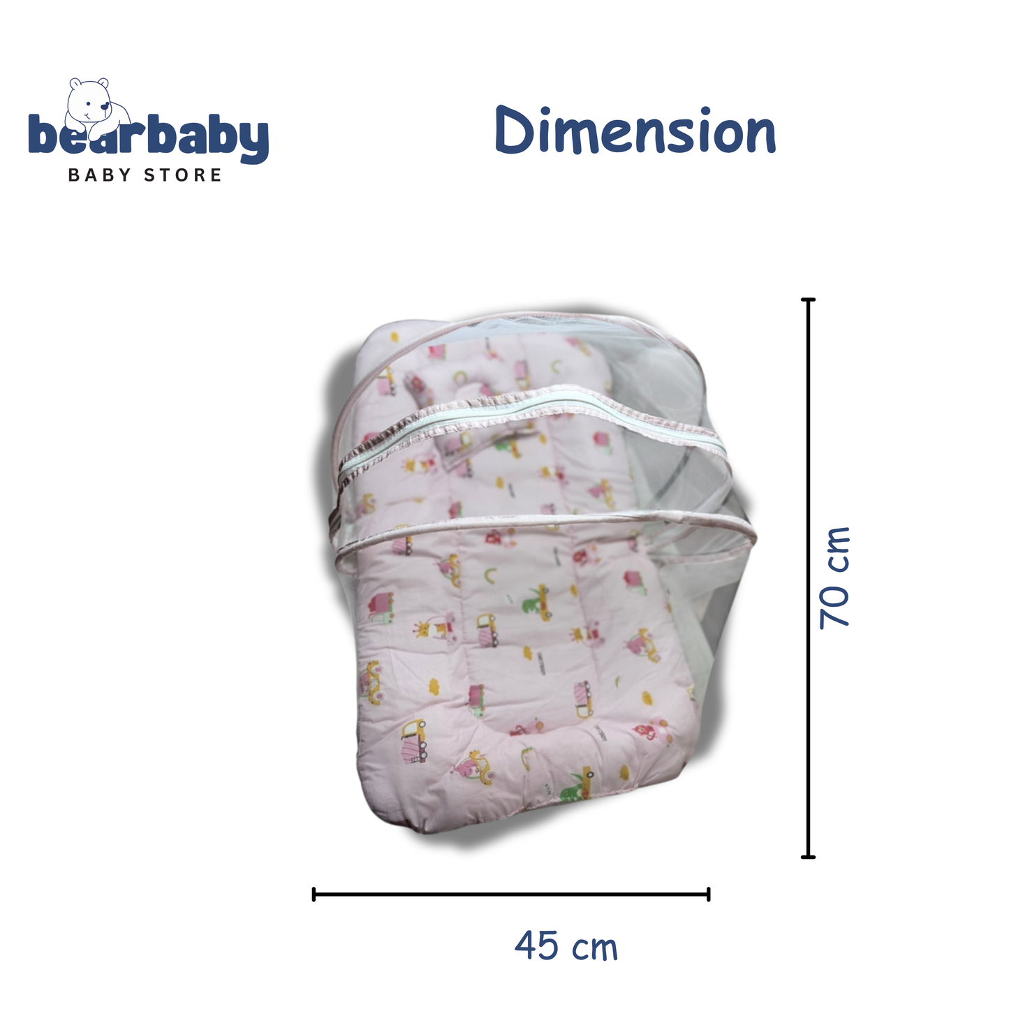 Baby Bed with Thick Mattress & Mosquito Net & Neck Pillowwith Zip Closure-Animal Print