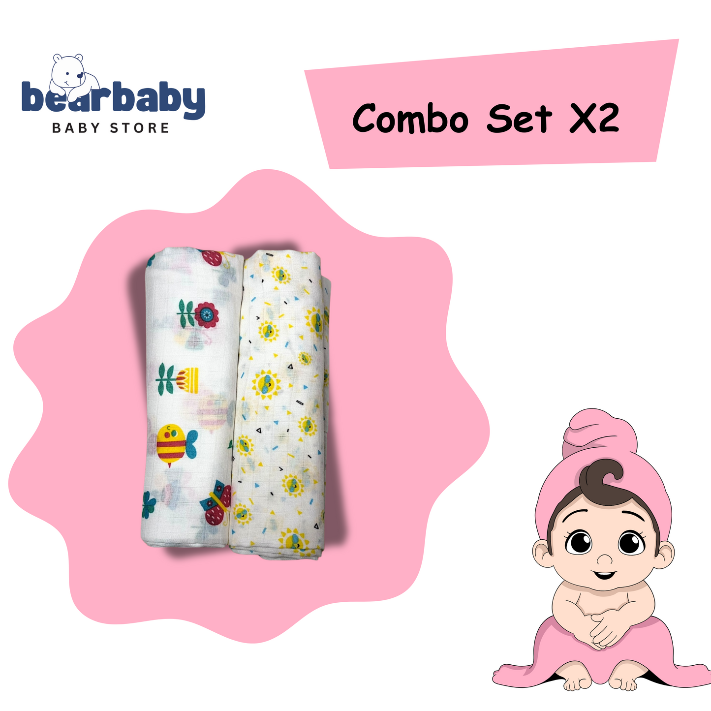 Muslin Towel for Newborn Baby-1Layer/Size 70cm*145cm-Combo Pack 2-Assorted Prints1