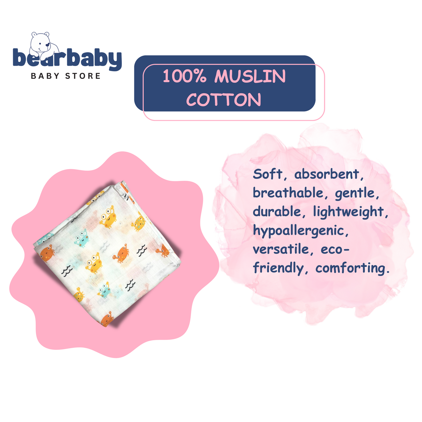 Muslin Soft Cotton Swaddle/Baby Wrapper-Size 100cm*100cm-Combo Pack of 3-Assorted Prints1