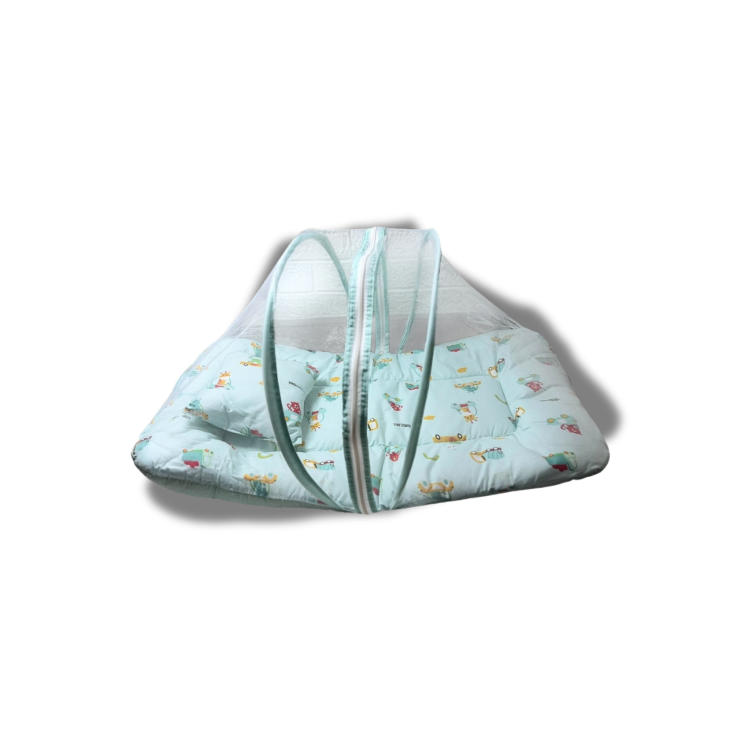 Baby Bed with Thick Mattress & Mosquito Net & Neck Pillowwith Zip Closure-Animal Print