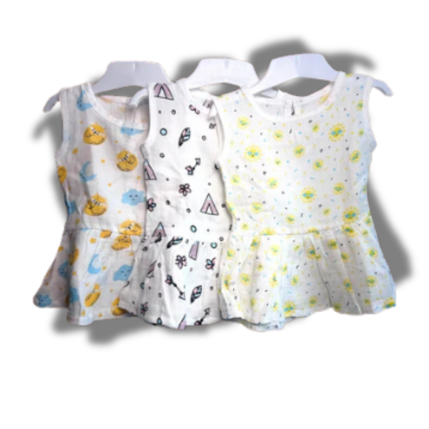 Baby Girl Organic Cotton Sleeveless Frock-Size(3M-6M)-Pack of 3-Assorted Prints 3