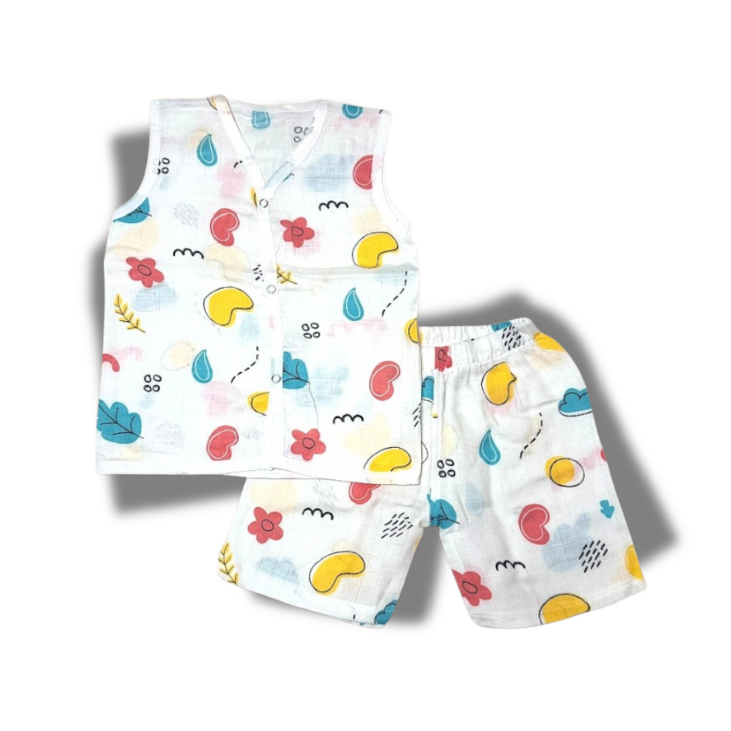 Baby Unisex Organic Cotton Muslin Sleevless Jhabla & Payjama Set - Size 9m-12m-Star Print