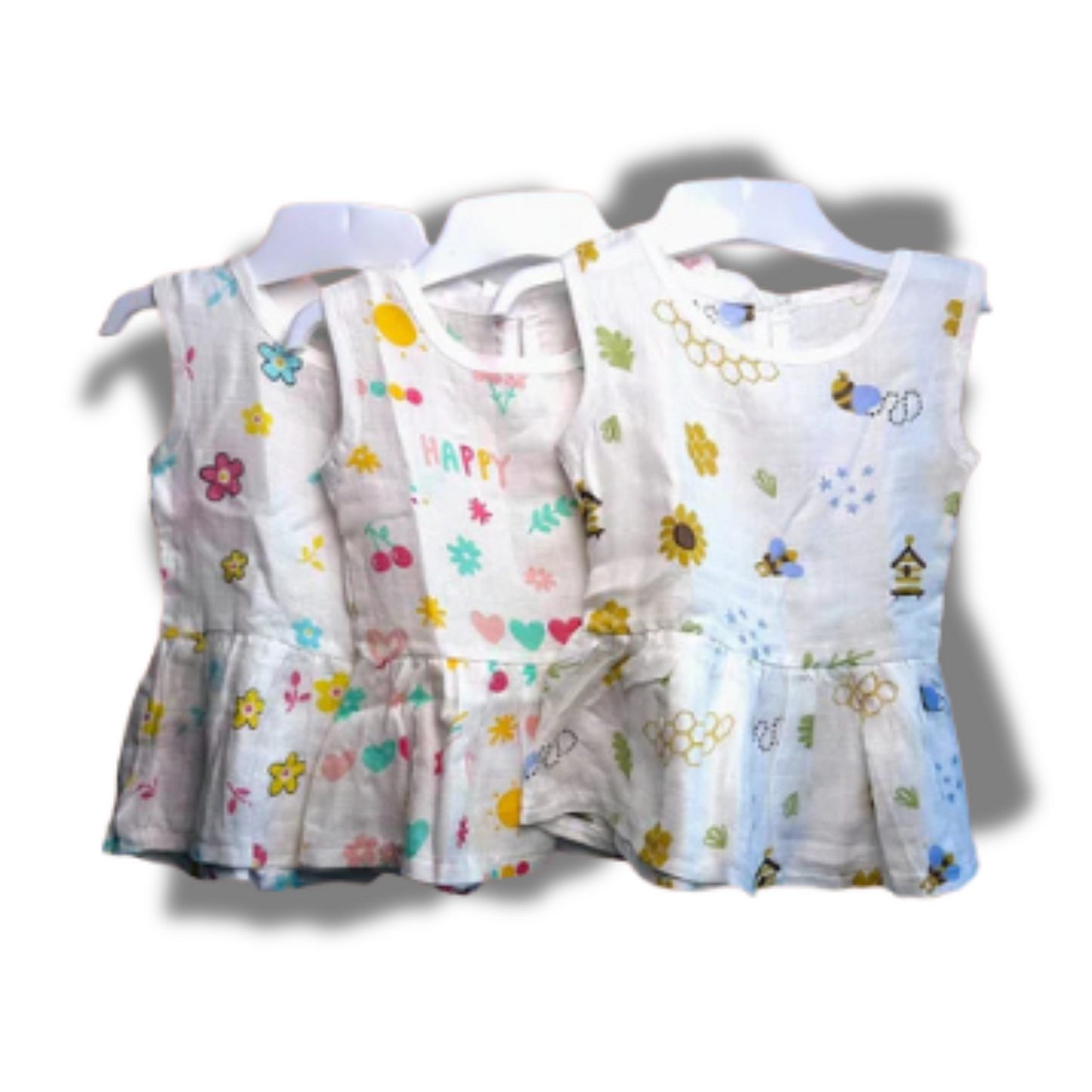 Baby Girl Organic Cotton Sleeveless Frock-Size(3M-6M)-Pack of 3-Assorted Prints 4