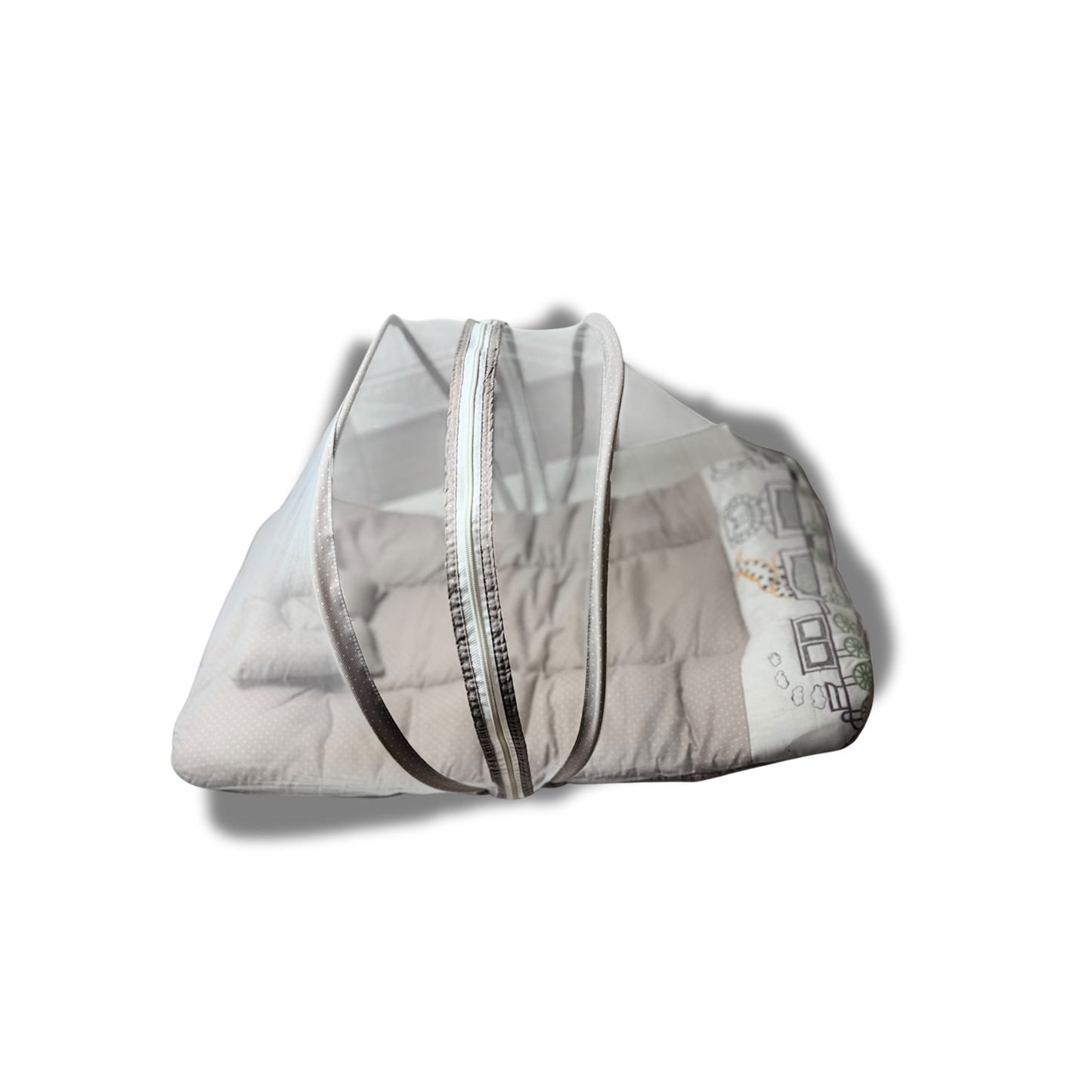 Premium EmbroideryBaby Bed with Thick Mattress & Mosquito Net & Neck Pillowwith Zip Closure