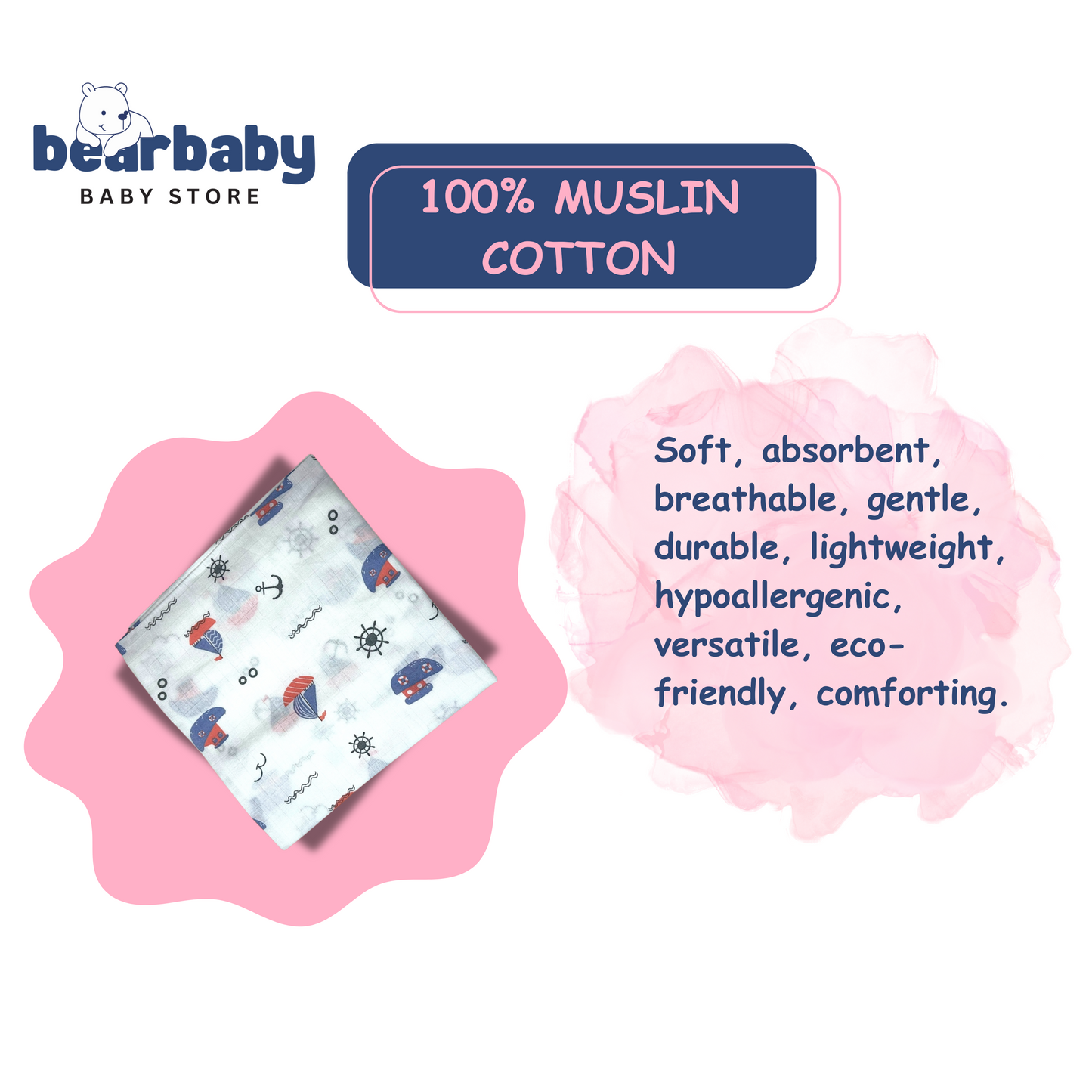 Muslin Soft Cotton Swaddle/Baby Wrapper-Size 100cm*100cm-Combo Pack of 3-Assorted Prints2
