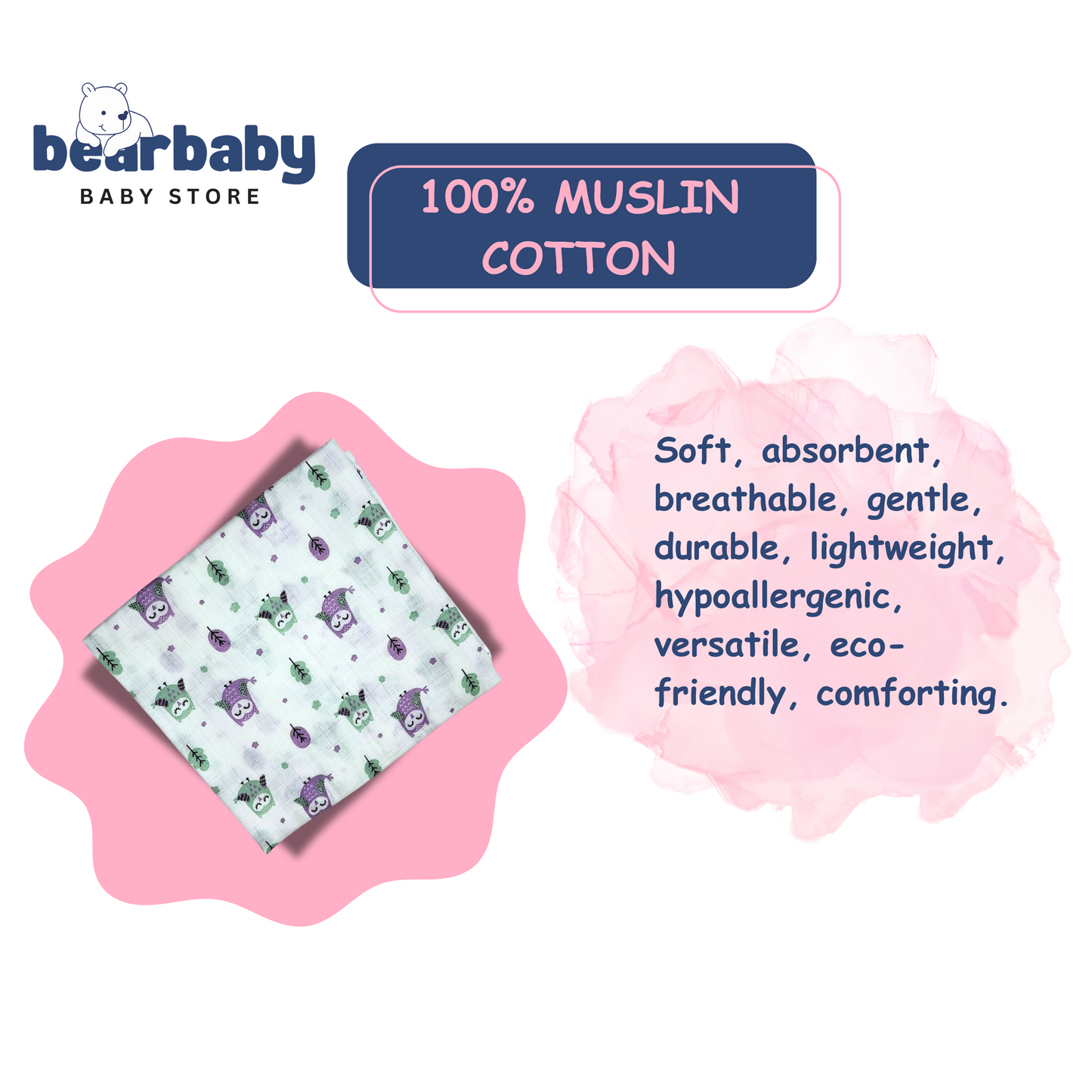 Muslin Towel for Newborn Baby-1Layer/Size 70cm*145cm-Combo Pack 2-Assorted Prints3