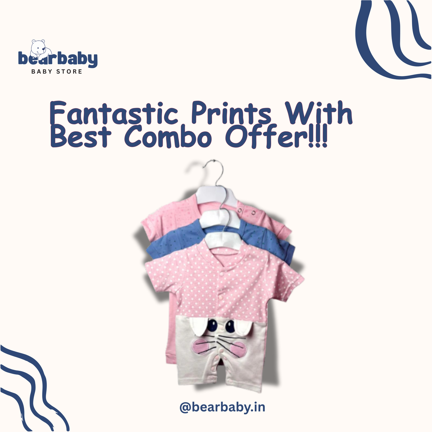 Baby Cotton Jumpsuit-UniSex 3m-6m-Combo Pack of 3-Assorted Prints 1