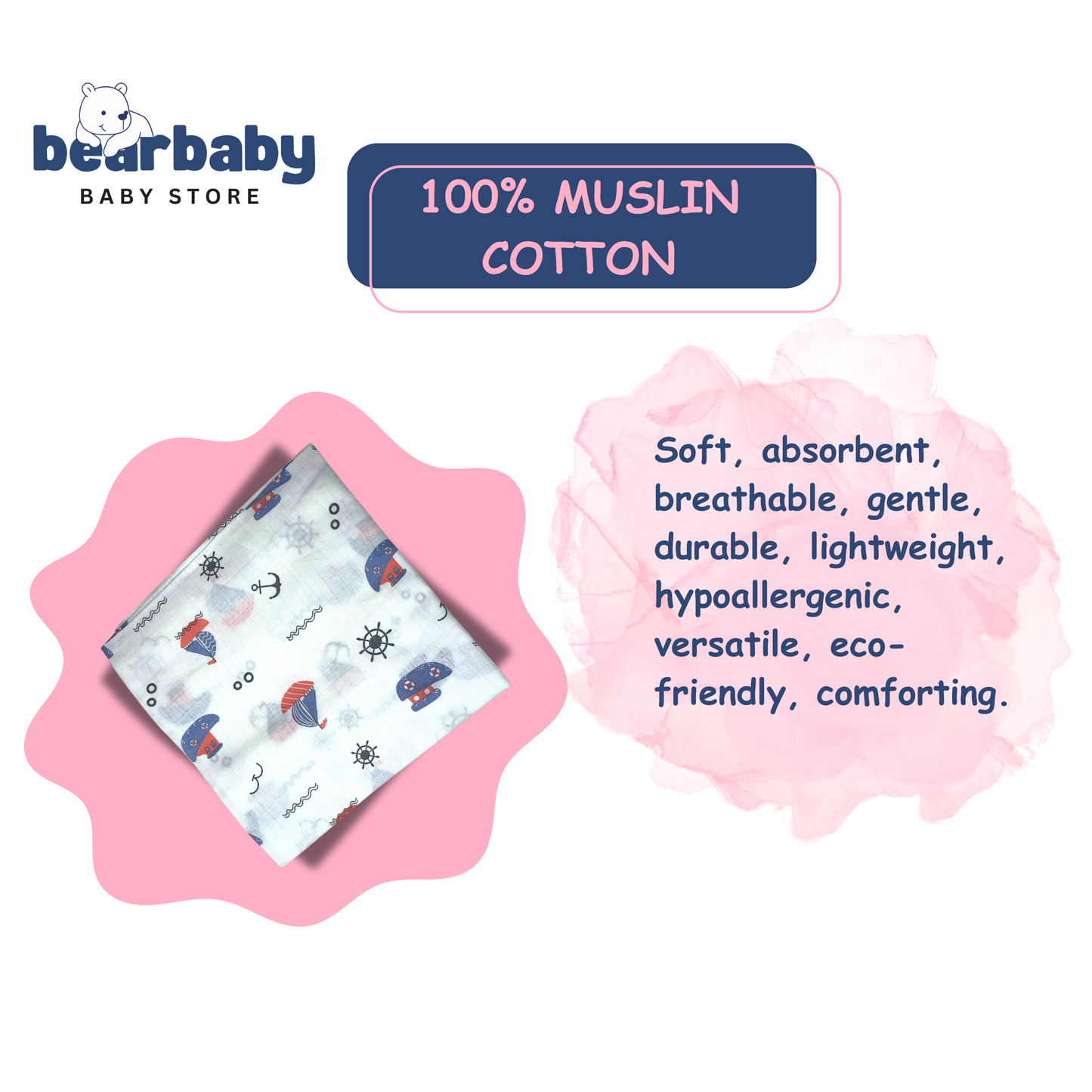 Muslin Soft Cotton Swaddle/Baby Wrapper-Size 100cm*100cm-Combo Pack of 3-Assorted Prints4