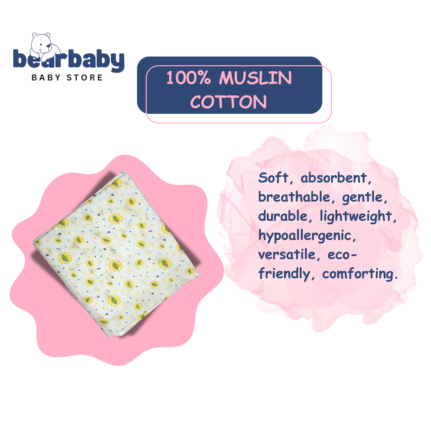 Muslin Towel for Newborn Baby-1Layer/Size 70cm*145cm-Combo Pack 2-Assorted Prints1