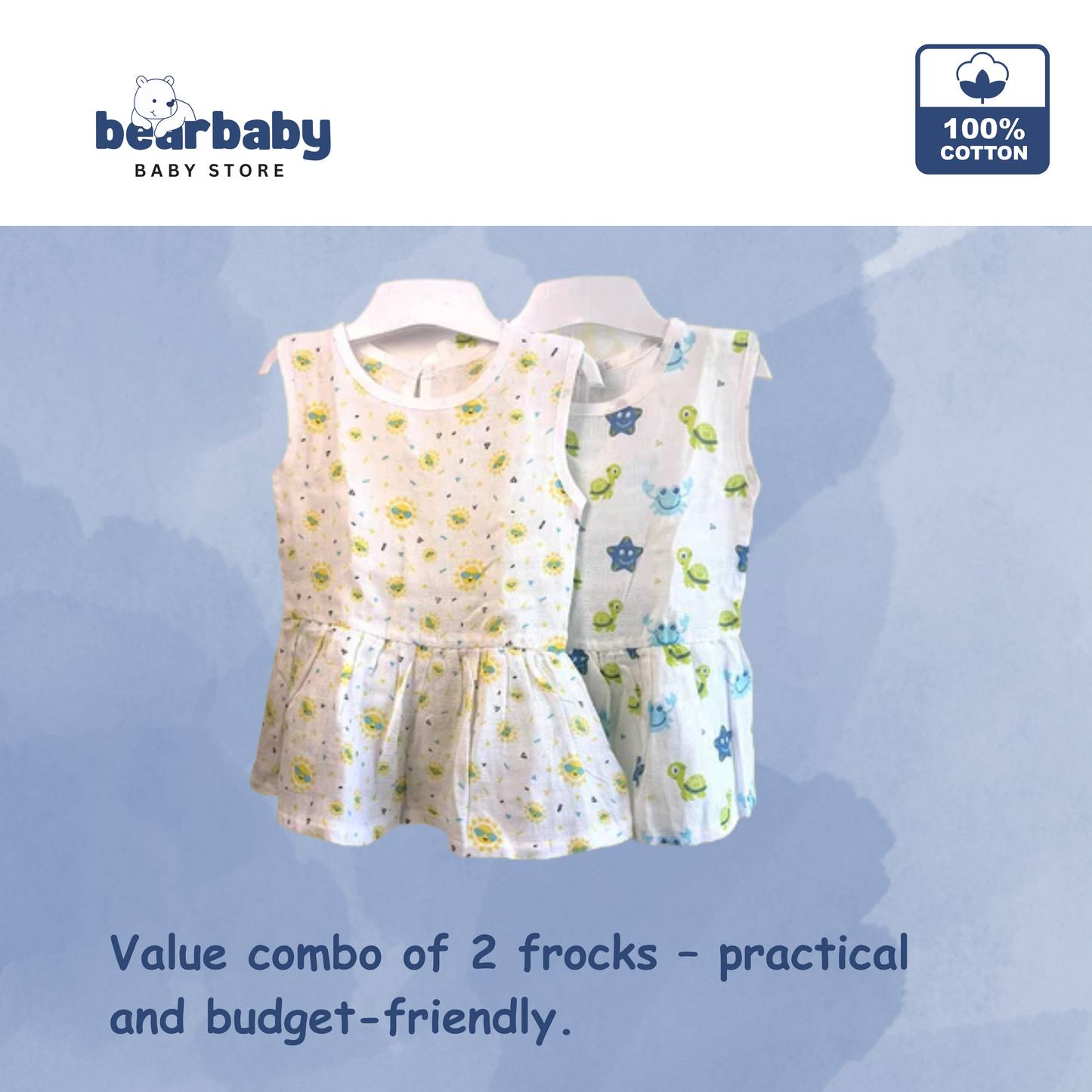 Baby Girl Organic Cotton Sleeveless Frock-Size6M-12M-Combo Pack of 2-Assorted Prints 2