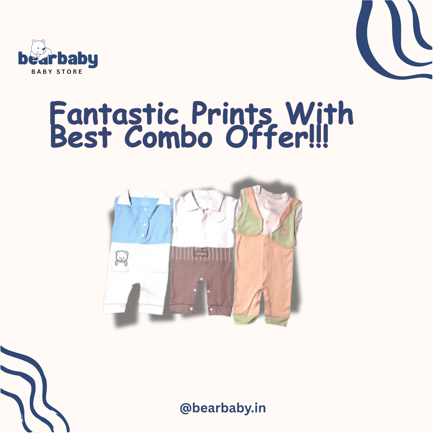 Baby Cotton Jumpsuit-UniSex 6m-9m-Combo Pack of 3-Assorted Prints 1