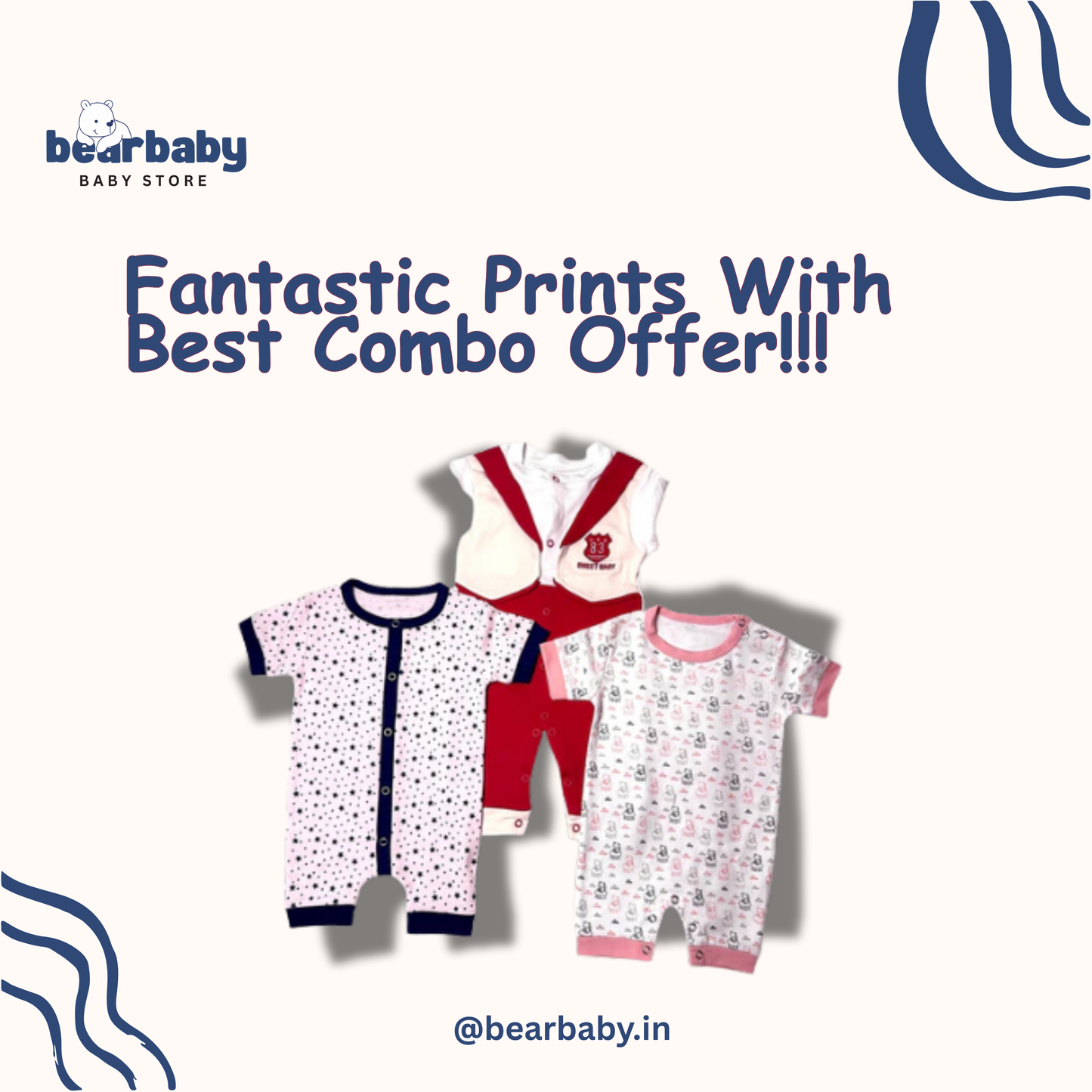 Baby Cotton Jumpsuit-UniSex 6m-9m-Combo Pack of 3-Assorted Prints 3