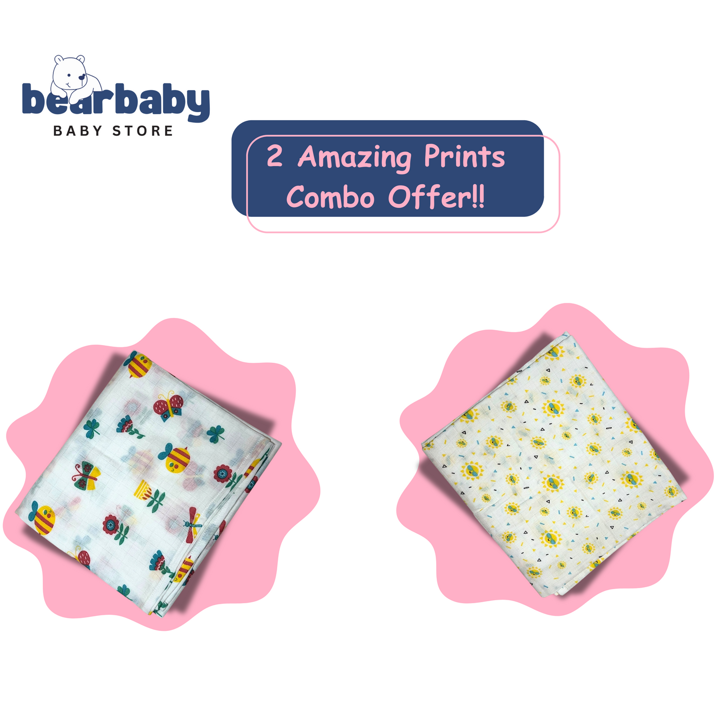 Muslin Towel for Newborn Baby-1Layer/Size 70cm*145cm-Combo Pack 2-Assorted Prints1