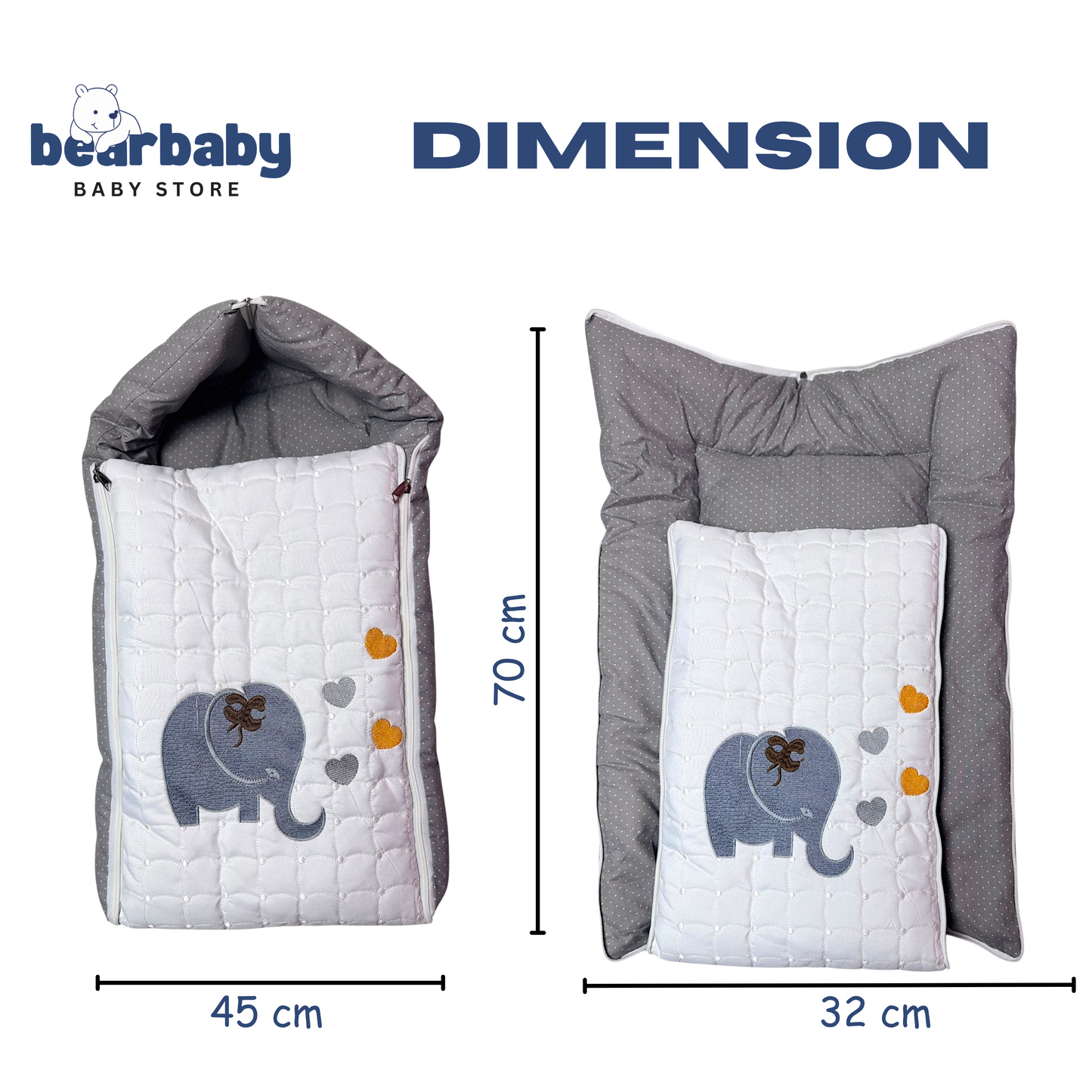 Embroidery Premium Baby Sleeping Bag/ Carry Nest/Mattress/Elephant Print