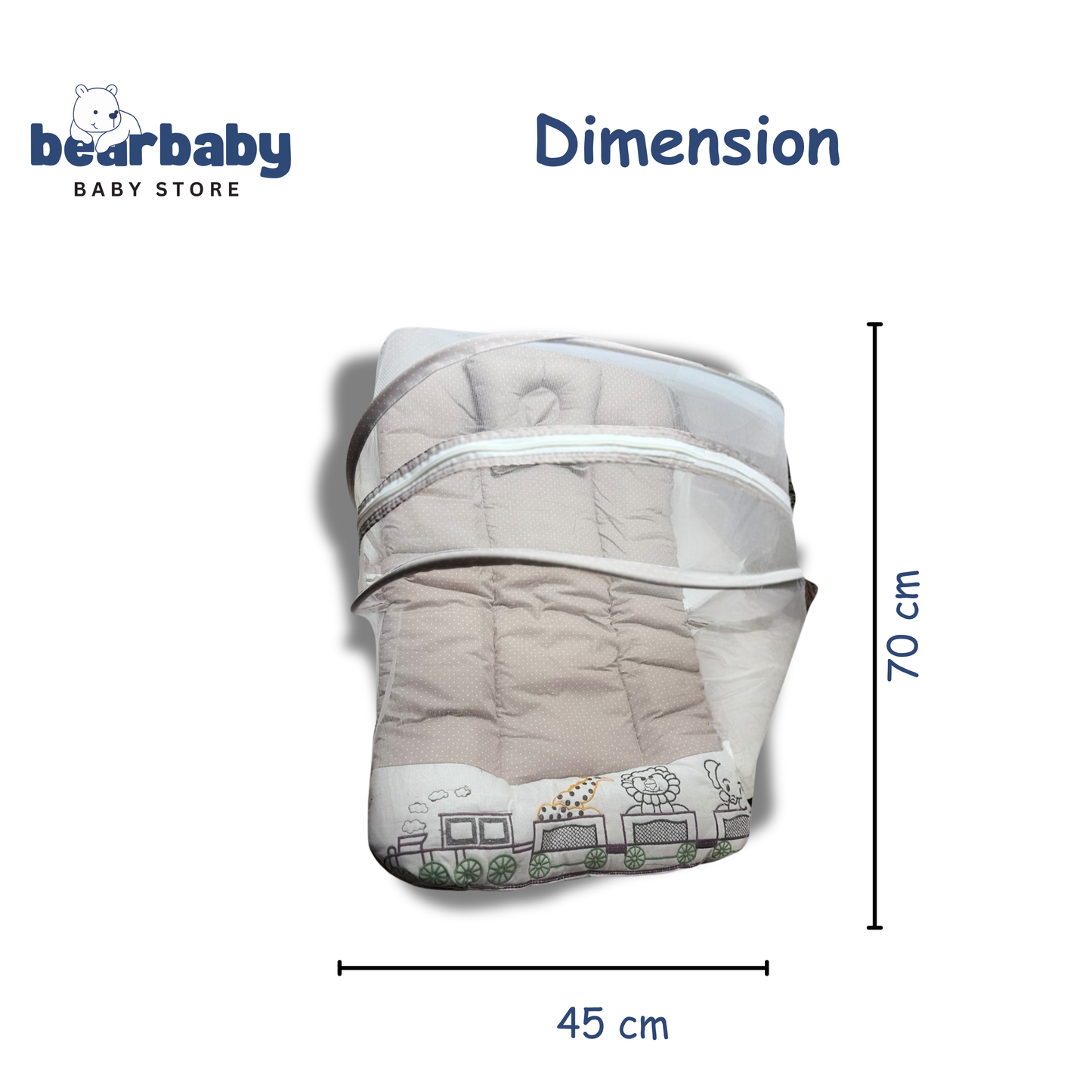Premium EmbroideryBaby Bed with Thick Mattress & Mosquito Net & Neck Pillowwith Zip Closure