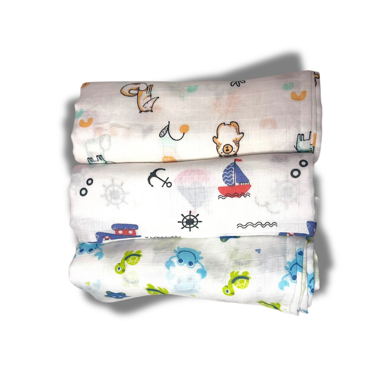 Muslin Soft Cotton Swaddle/Baby Wrapper-Size 100cm*100cm-Combo Pack of 3-Assorted Prints2