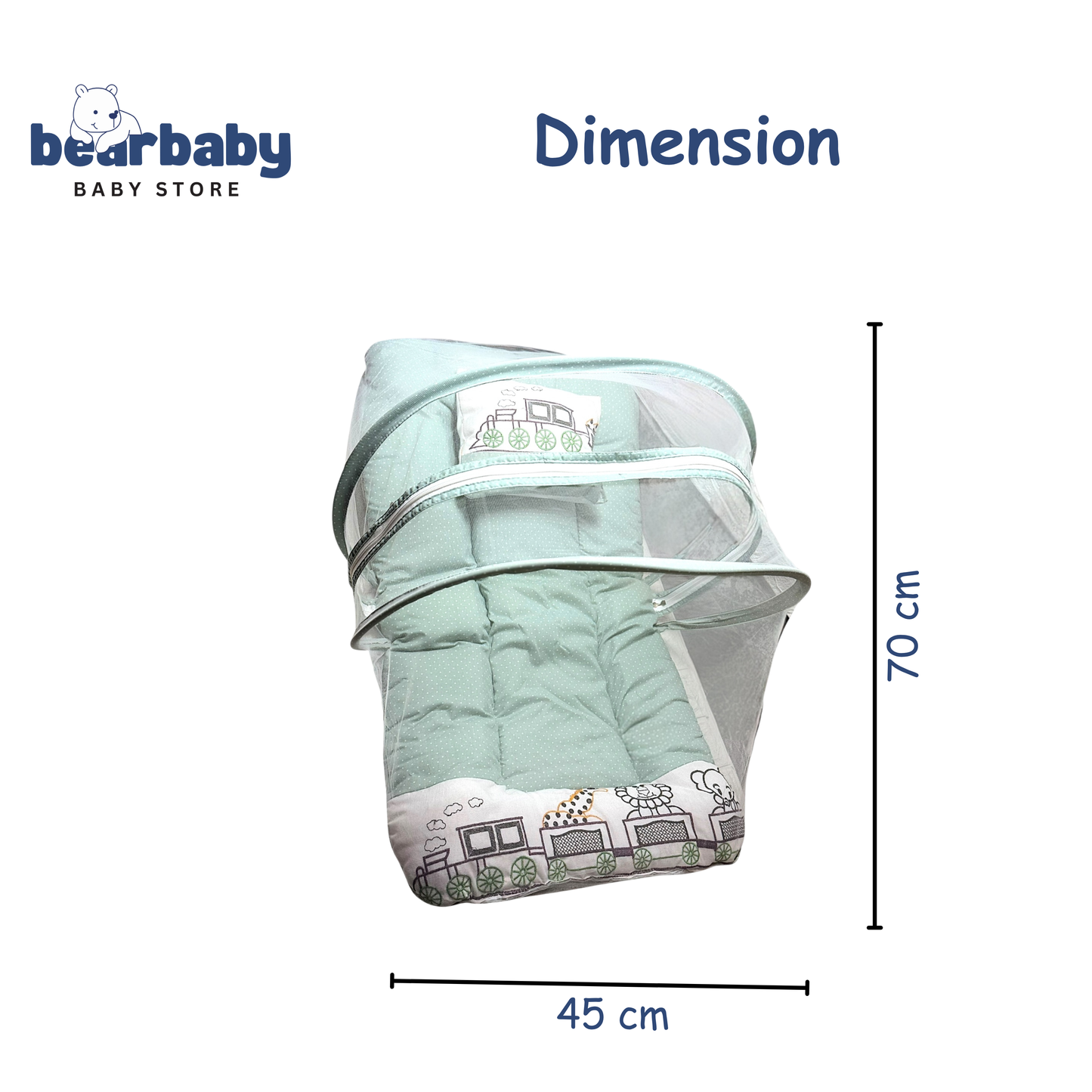 Premium EmbroideryBaby Bed with Thick Mattress & Mosquito Net & Neck Pillowwith Zip Closure