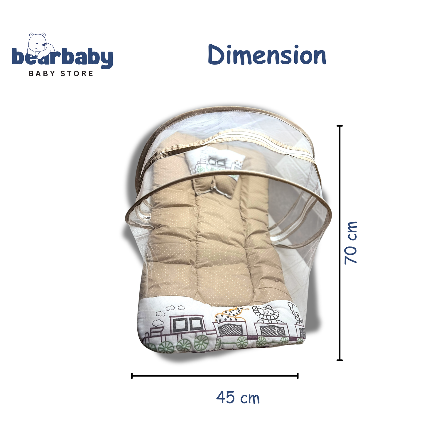Premium EmbroideryBaby Bed with Thick Mattress & Mosquito Net & Neck Pillowwith Zip Closure