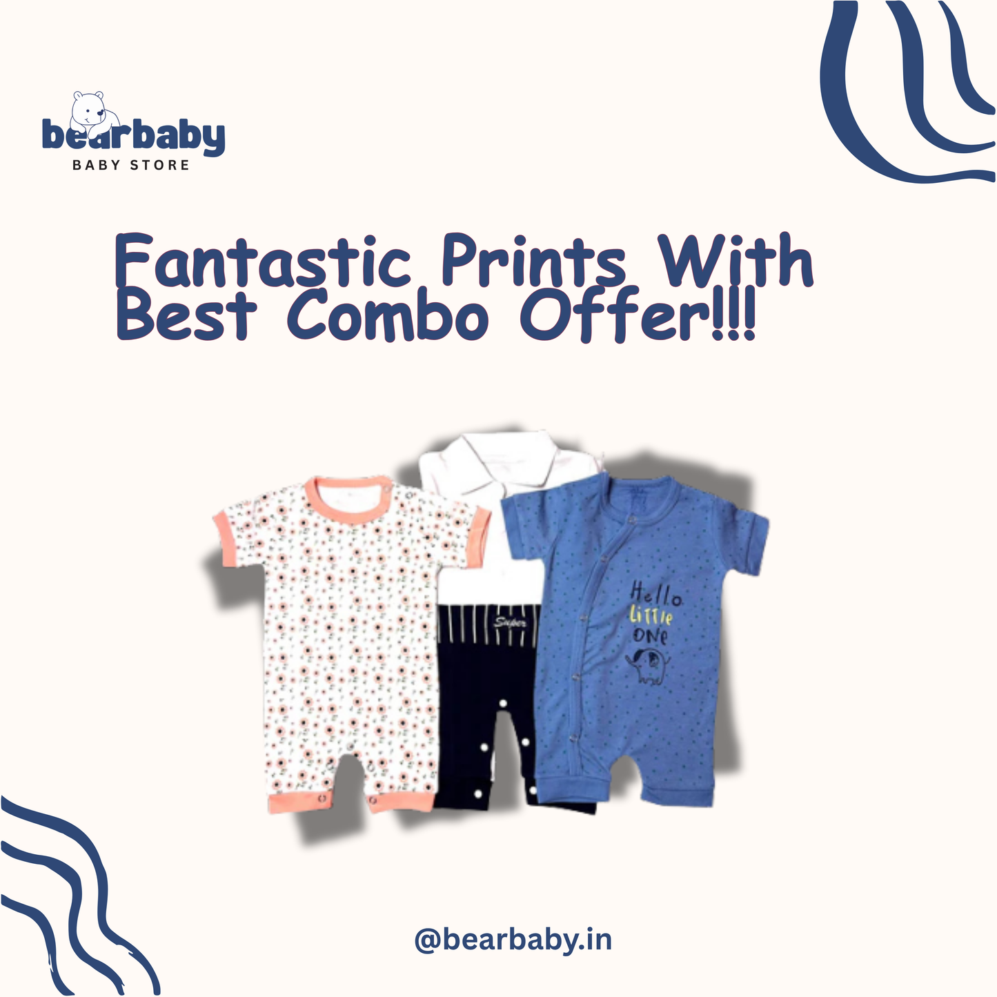 Baby Cotton Jumpsuit-UniSex 6m-9m-Combo Pack of 3-Assorted Prints 2