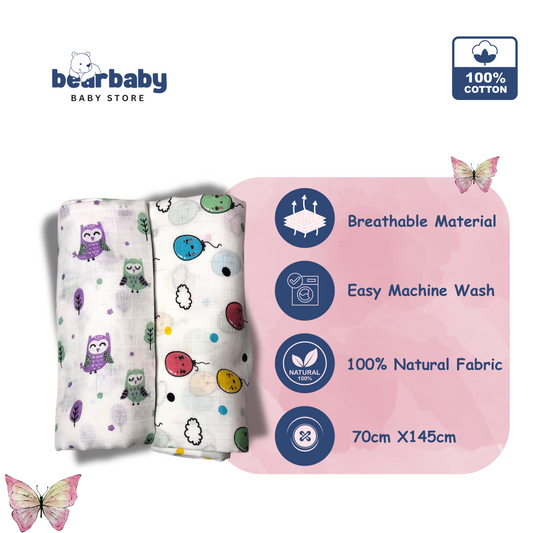 Muslin Baby Bath Towel 70x70cm Combo 2 | Assorted print 1