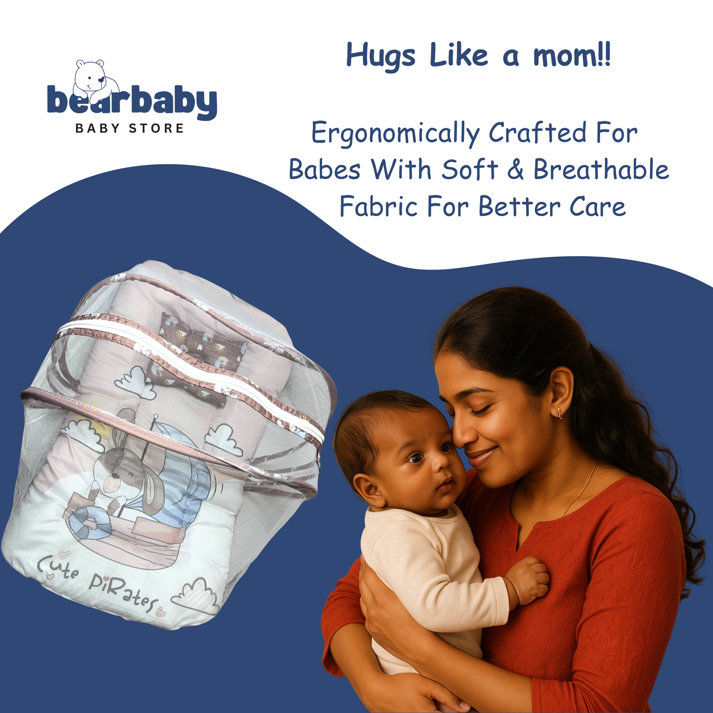 Baby Bed with Thick Mattress & Mosquito Net & Neck Pillowwith Zip Closure-Back to School