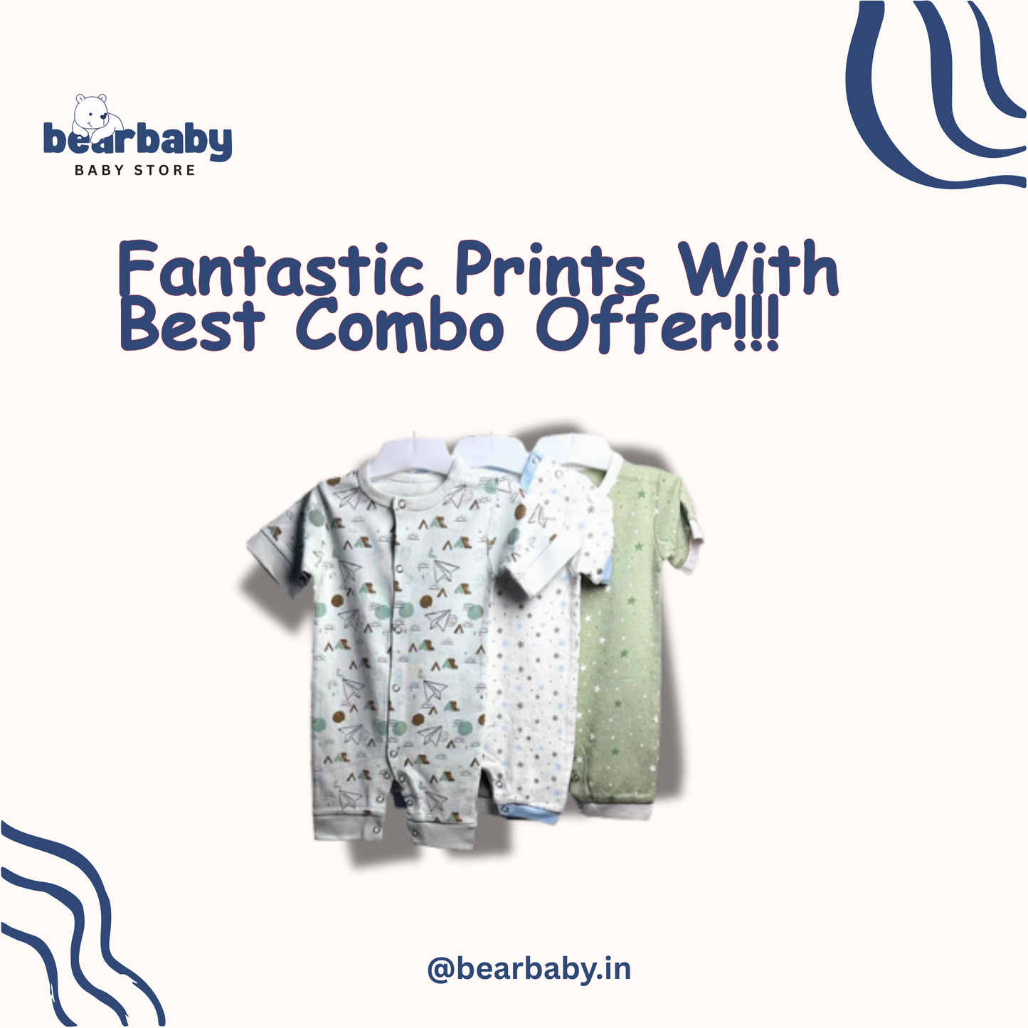 Baby Cotton Jumpsuit-UniSex 9m-12m-Combo Pack of 3-Assorted Prints 8