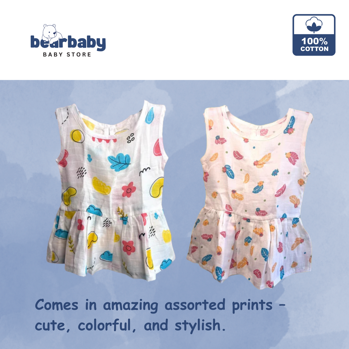 Baby Girl Organic Cotton Sleeveless Frock-Size6M-12M-Combo Pack of 2-Assorted Prints 4
