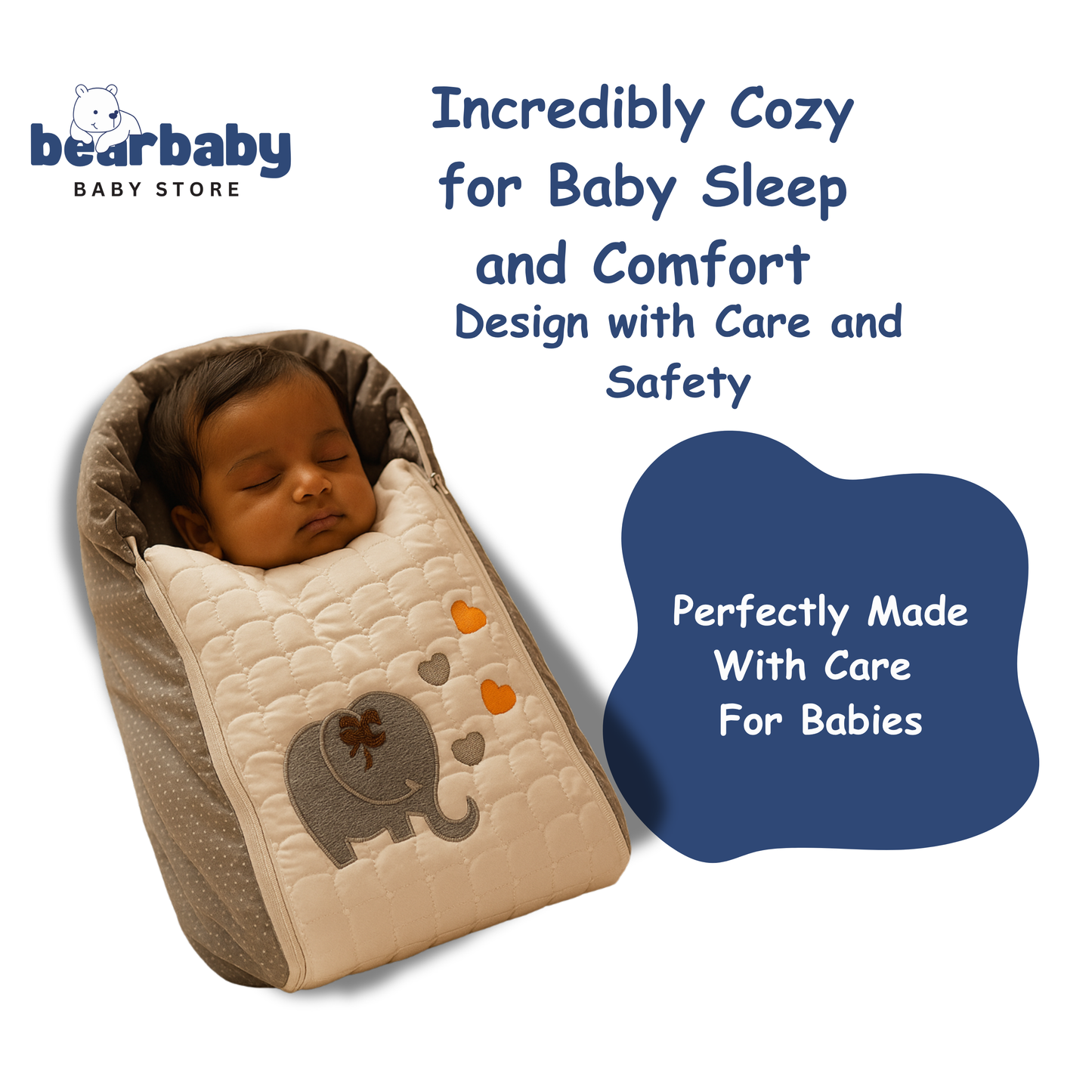 Embroidery Premium Baby Sleeping Bag/ Carry Nest/Mattress/Elephant Print