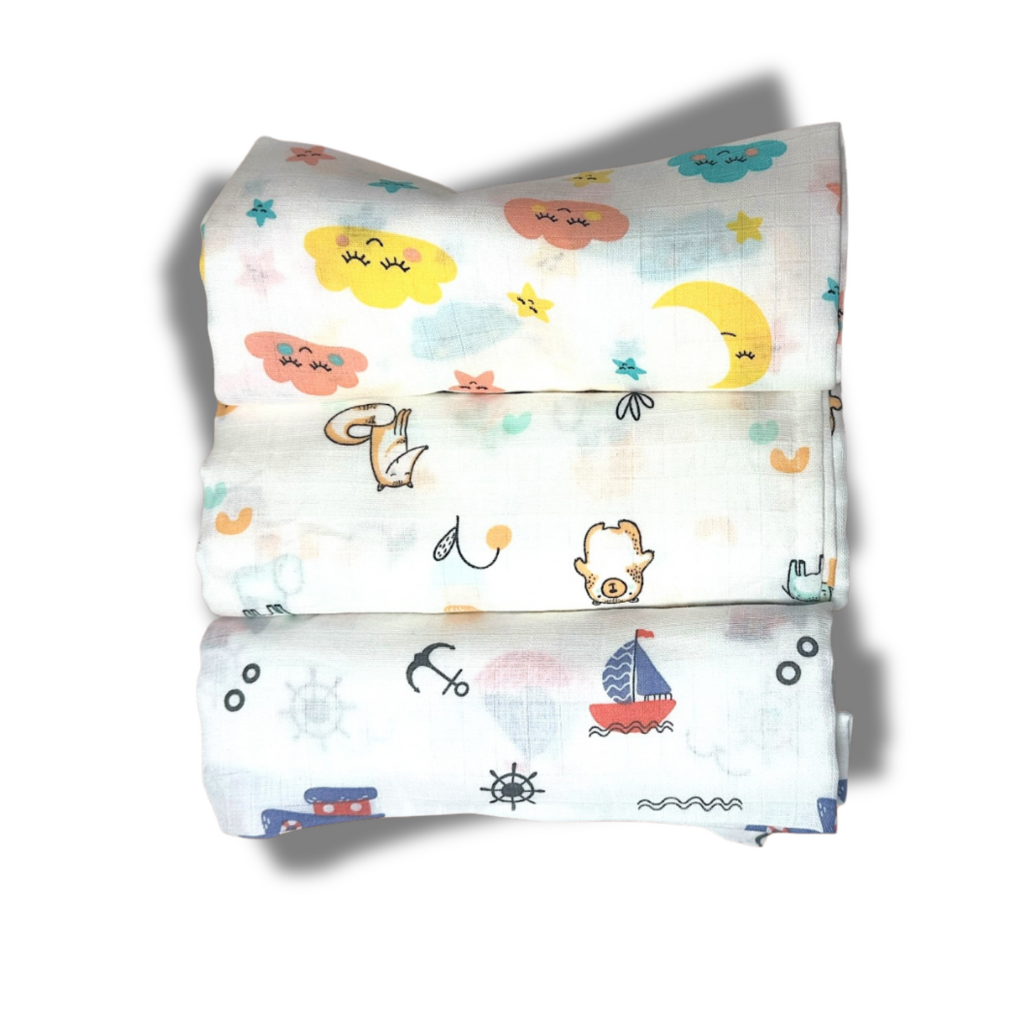 Muslin Soft Cotton Swaddle/Baby Wrapper-Size 100cm*100cm-Combo Pack of 3-Assorted Prints3