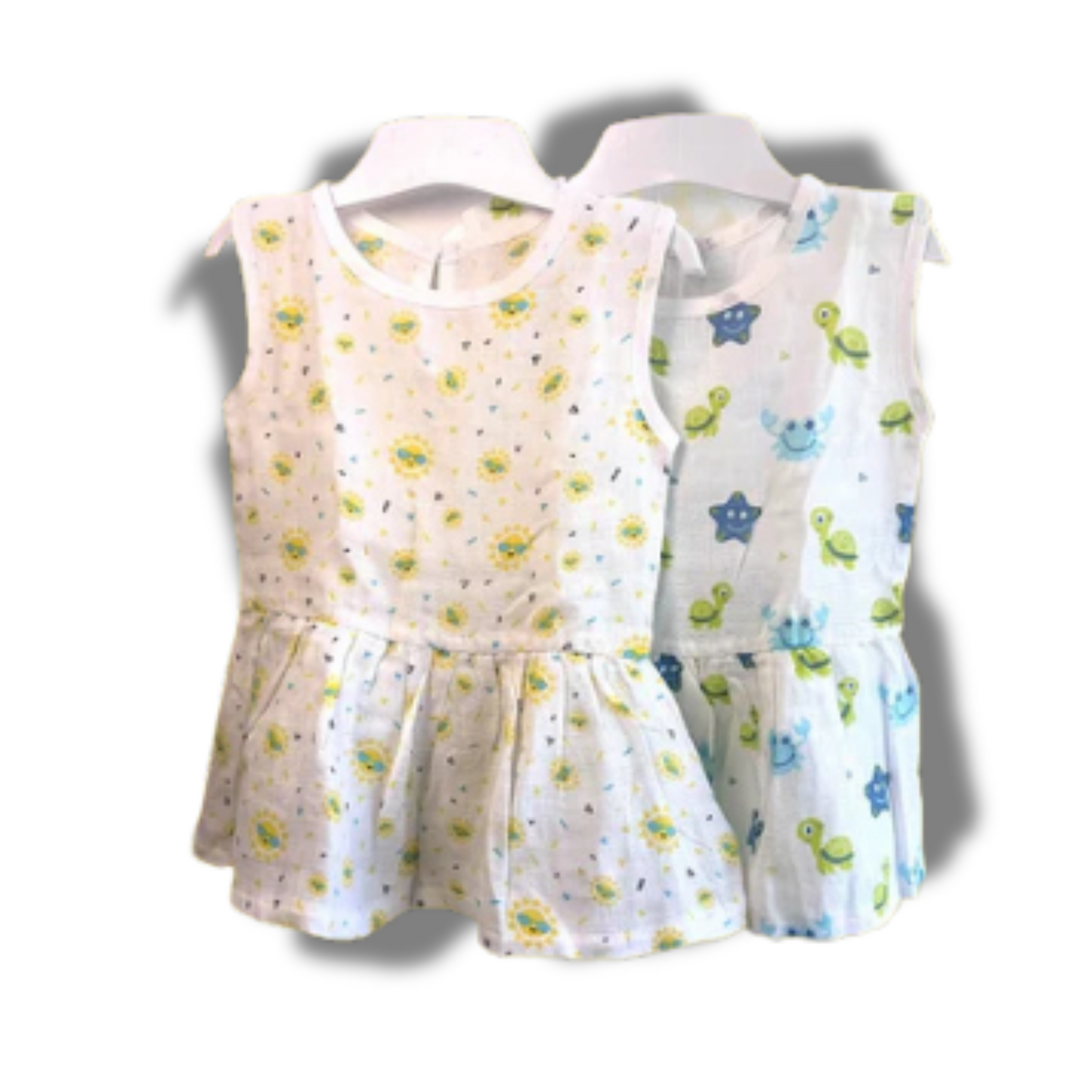 Baby Girl Organic Cotton Sleeveless Frock-Size6M-12M-Combo Pack of 2-Assorted Prints 2