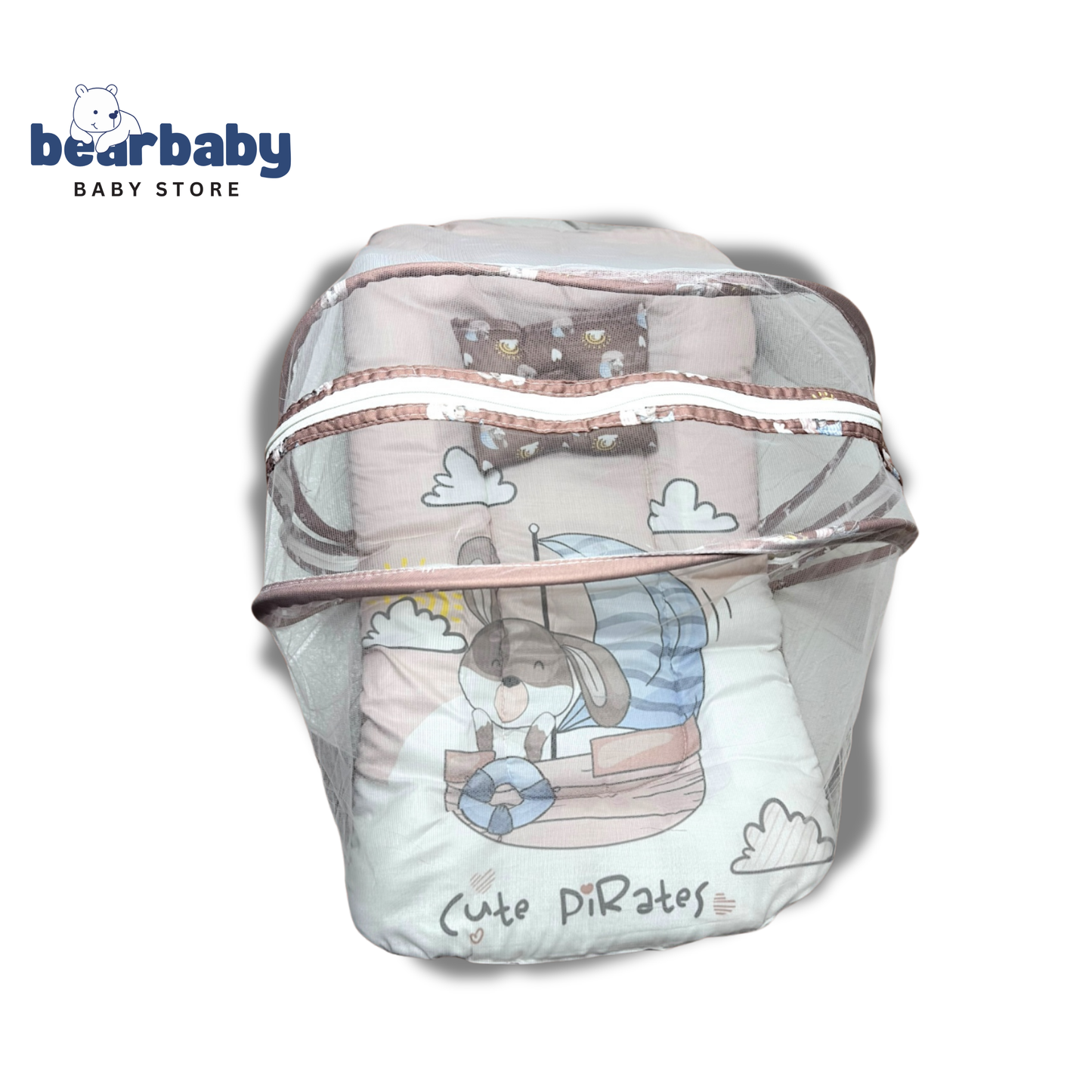Baby Bed with Thick Mattress & Mosquito Net & Neck Pillowwith Zip Closure-Back to School