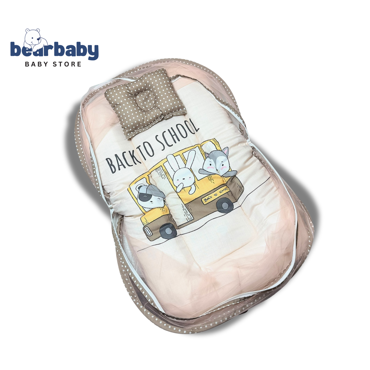 Baby Bed with Thick Mattress & Mosquito Net & Neck Pillowwith Zip Closure-Cute Pirates