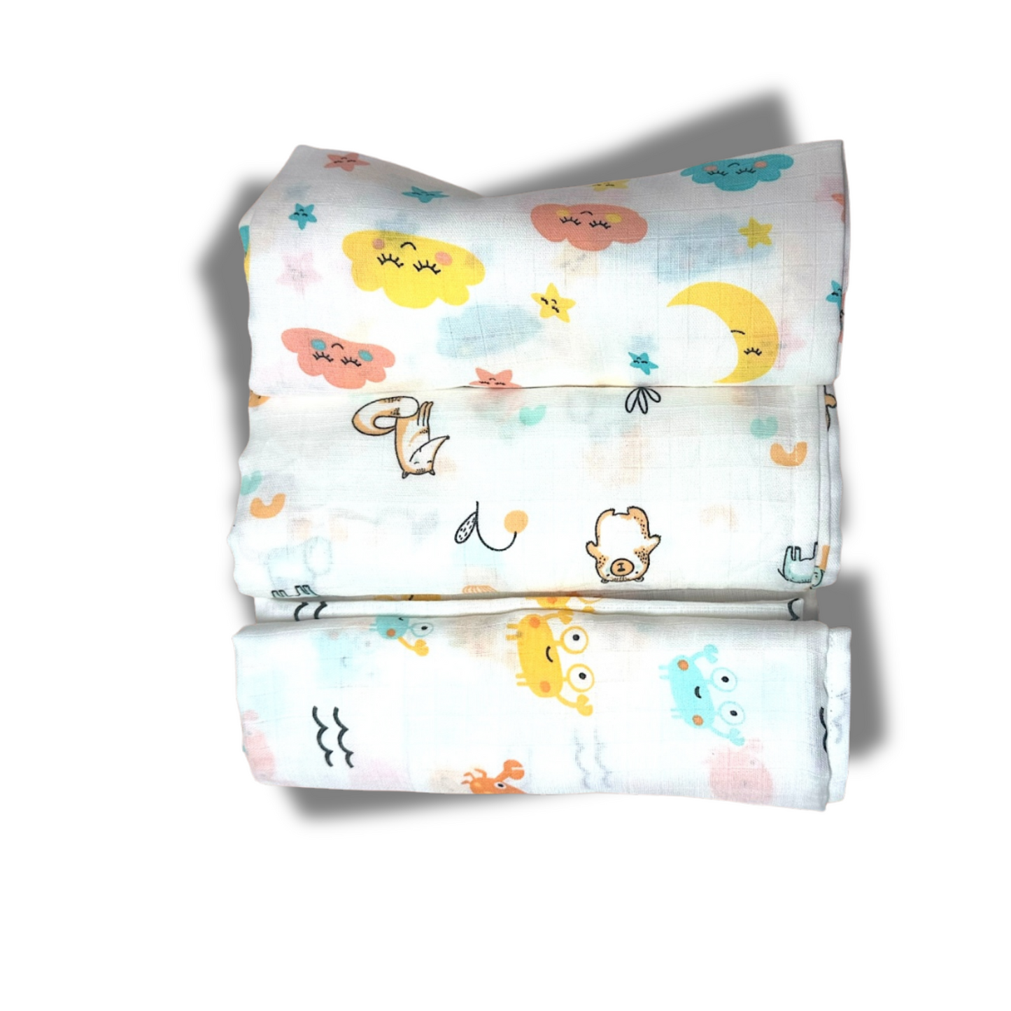Muslin Soft Cotton Swaddle/Baby Wrapper-Size 100cm*100cm-Combo Pack of 3-Assorted Prints4