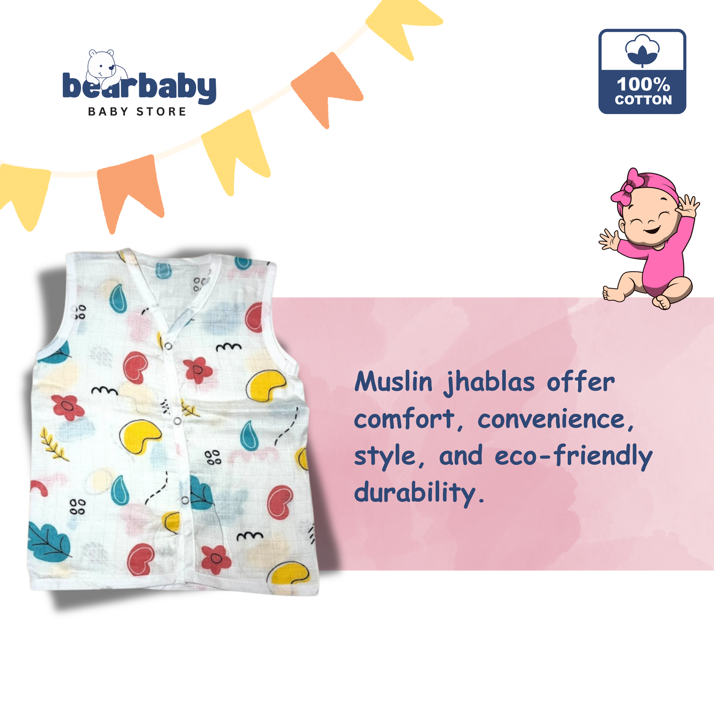 Baby Unisex Organic Cotton Muslin Sleevless Jhabla & Payjama Set - Size 9m-12m-Star Print
