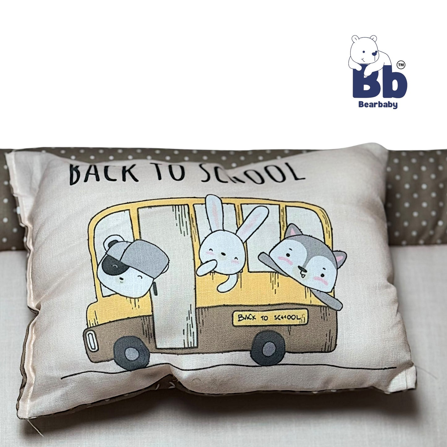 BearBaby Premium Embroidery Cotton Bedding Set | Baby Mattress with Bolster Set & Free Pillow | Soft & Washable Newborn Bedding (0–12 Months) DARK BEIGE