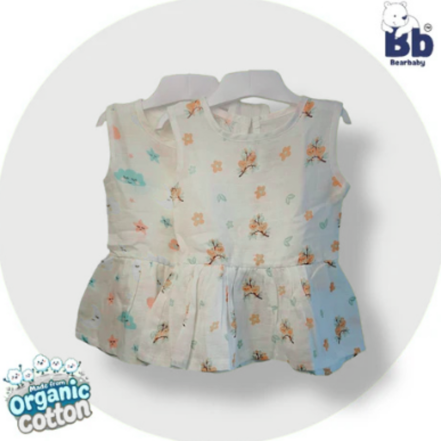 Baby Girl Organic Cotton Sleeveless Frock-Size6M-12M-Combo Pack of 2-Assorted Prints 5