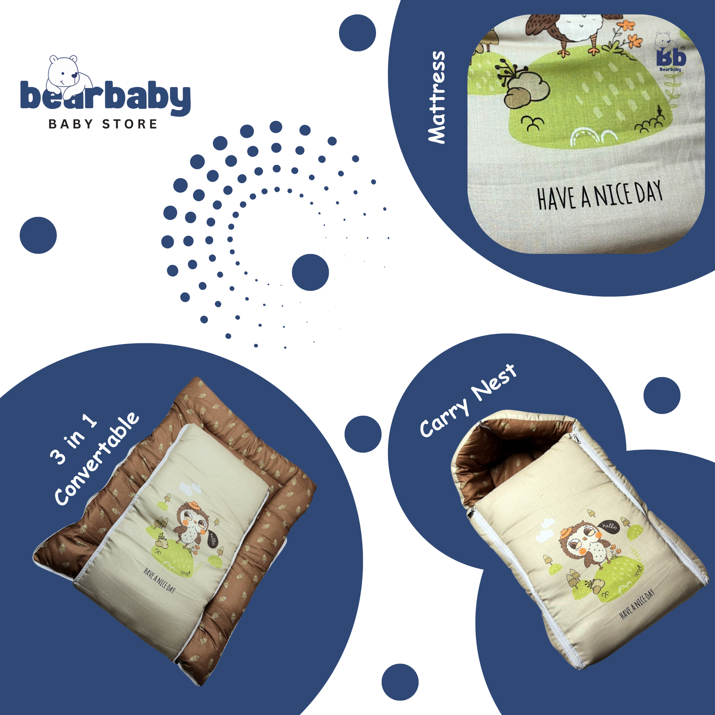 3 in 1 Baby Bed Sleeping Bag & Carry Nest Infant Portable Bassinet for Baby Carrying-owl Print