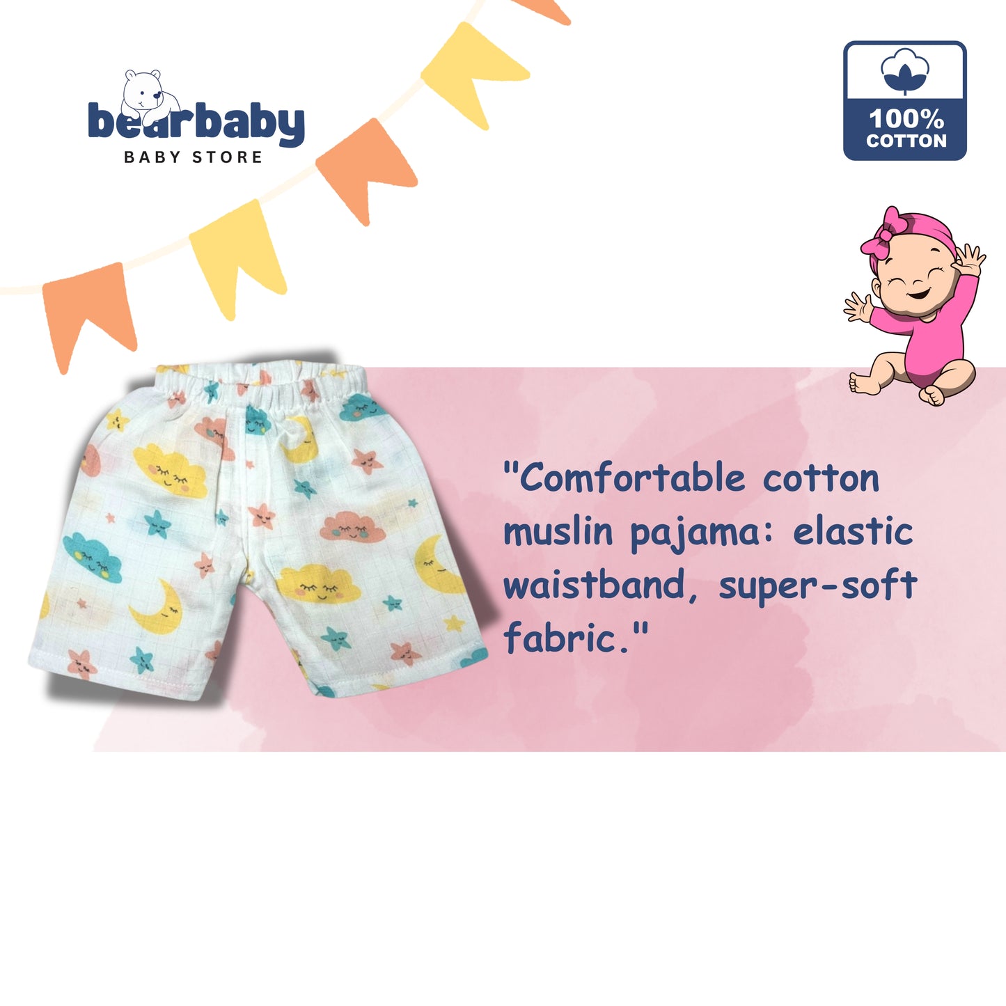 Baby Unisex Organic Cotton Muslin Sleevless Jhabla & Payjama Set - Size 3m-6m-cloud Print