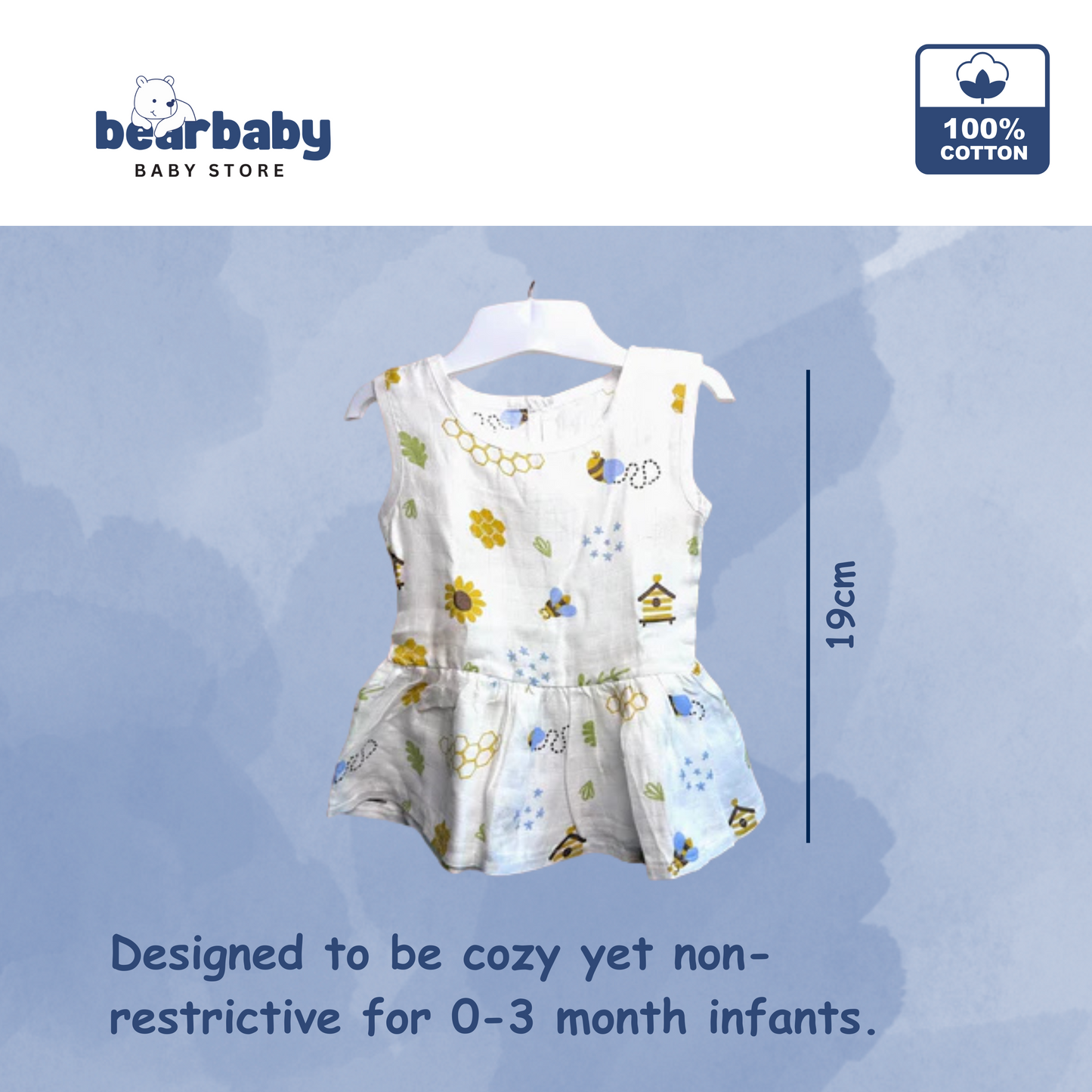Baby Girl Organic Cotton Sleeveless Frock-Size(3M-6M)-Pack of 3-Assorted Prints 4