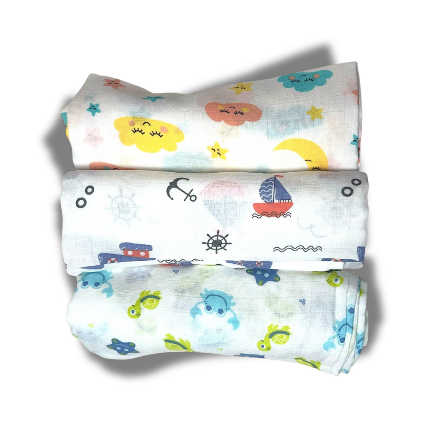 Muslin Soft Cotton Swaddle/Baby Wrapper-Size 100cm*100cm-Combo Pack of 3-Assorted Prints5