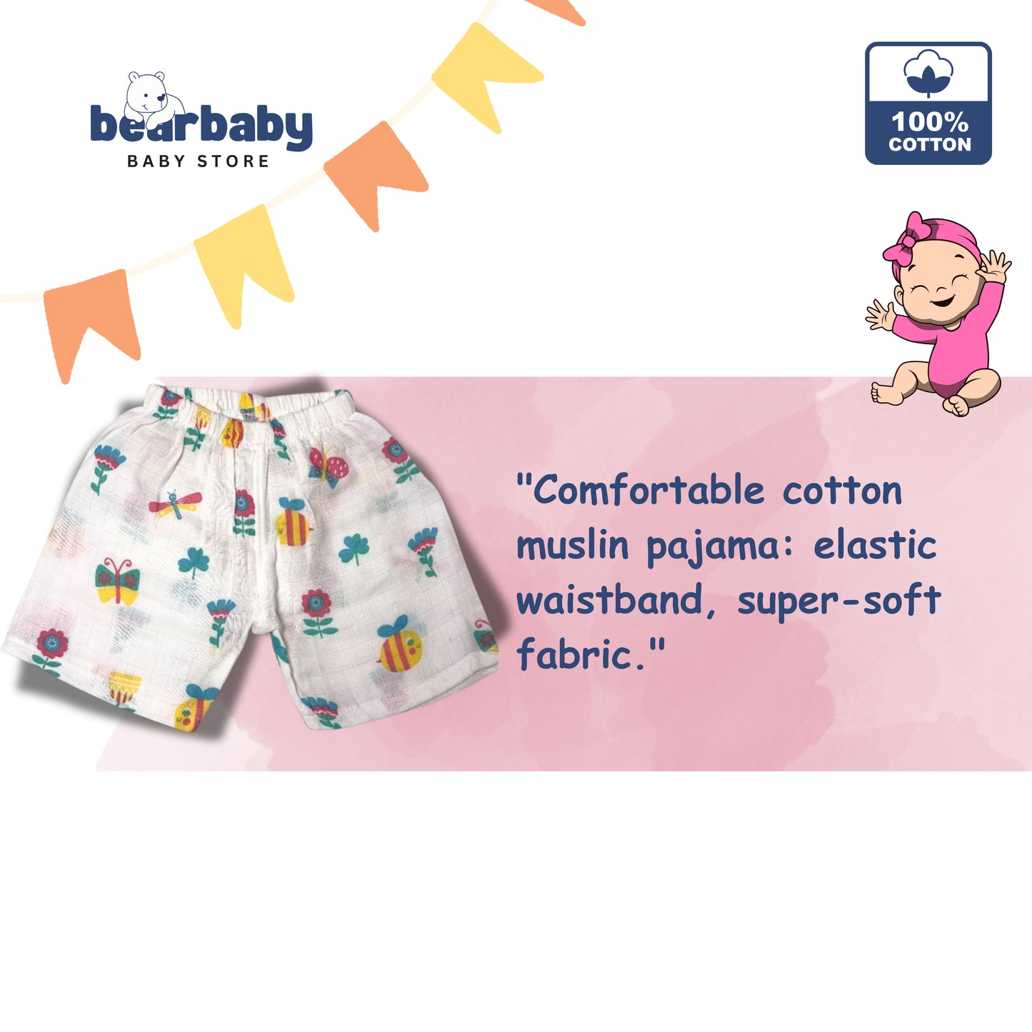 Baby Unisex Organic Cotton Muslin Sleevless Jhabla & Payjama Set - Size 3m-6m- Bee Print