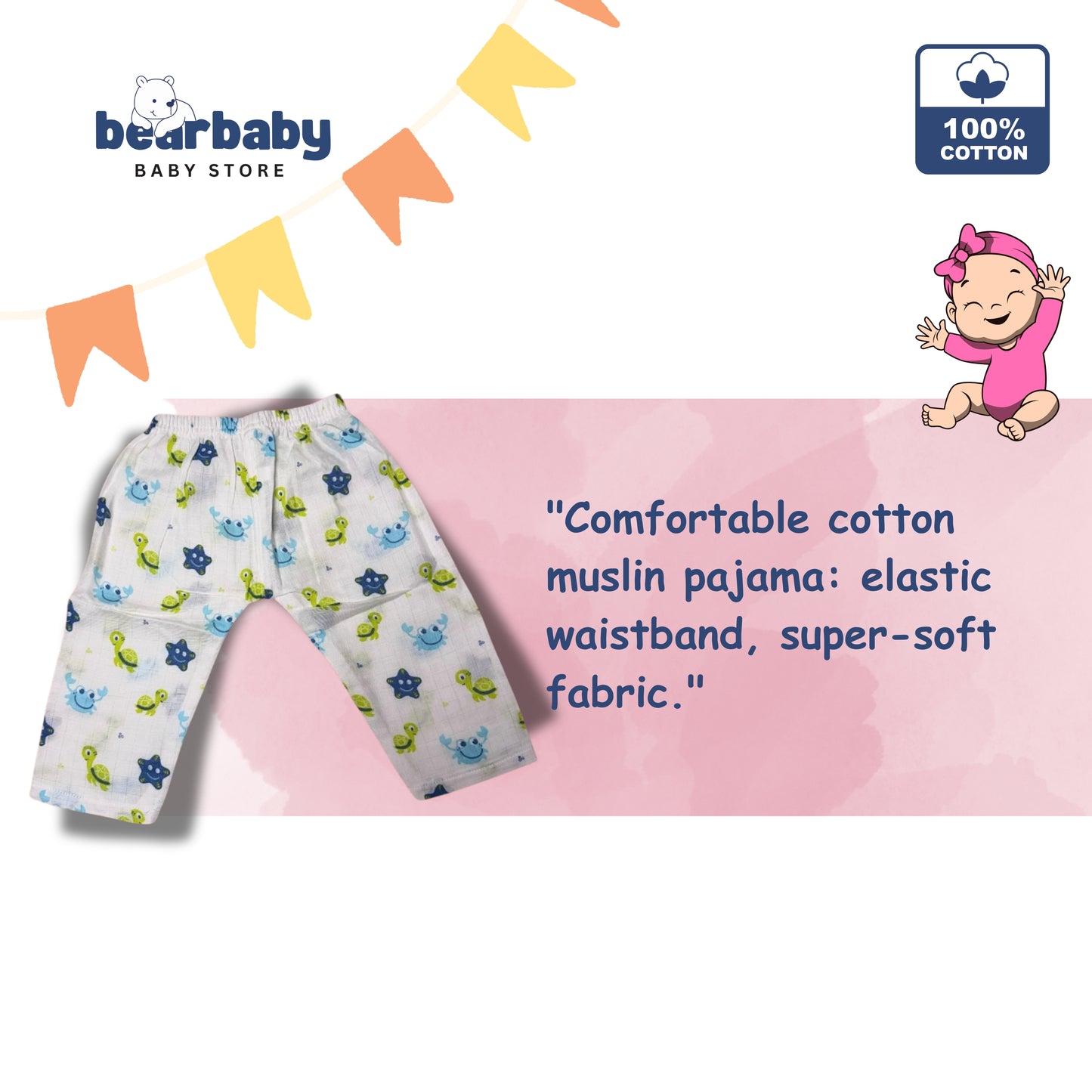 Baby Unisex Organic Cotton Muslin Full Sleeves Jhabla & Payjama Set - Size 9m-12m-Trutle Print